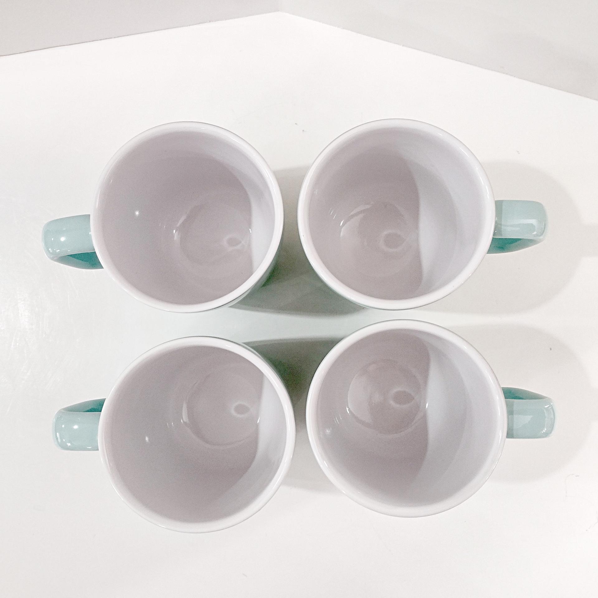Vintage Corelle Coordinates Aqua Blue Ceramic Stoneware Coffee Tea Mugs, Set of Four