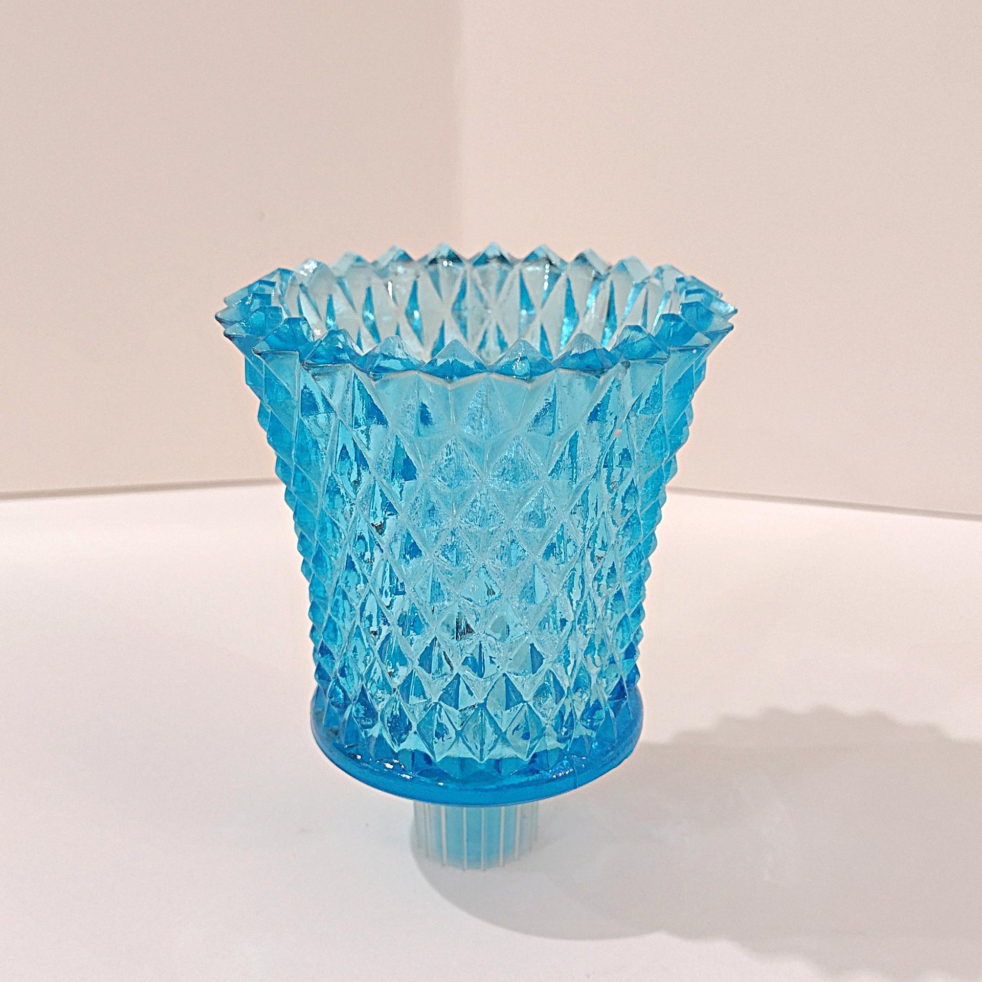 Vintage Homeco Aqua Blue Diamond Cut Votive Cup Sconce Candle Holder, Home Interiors Glass Pegged Votive Cup