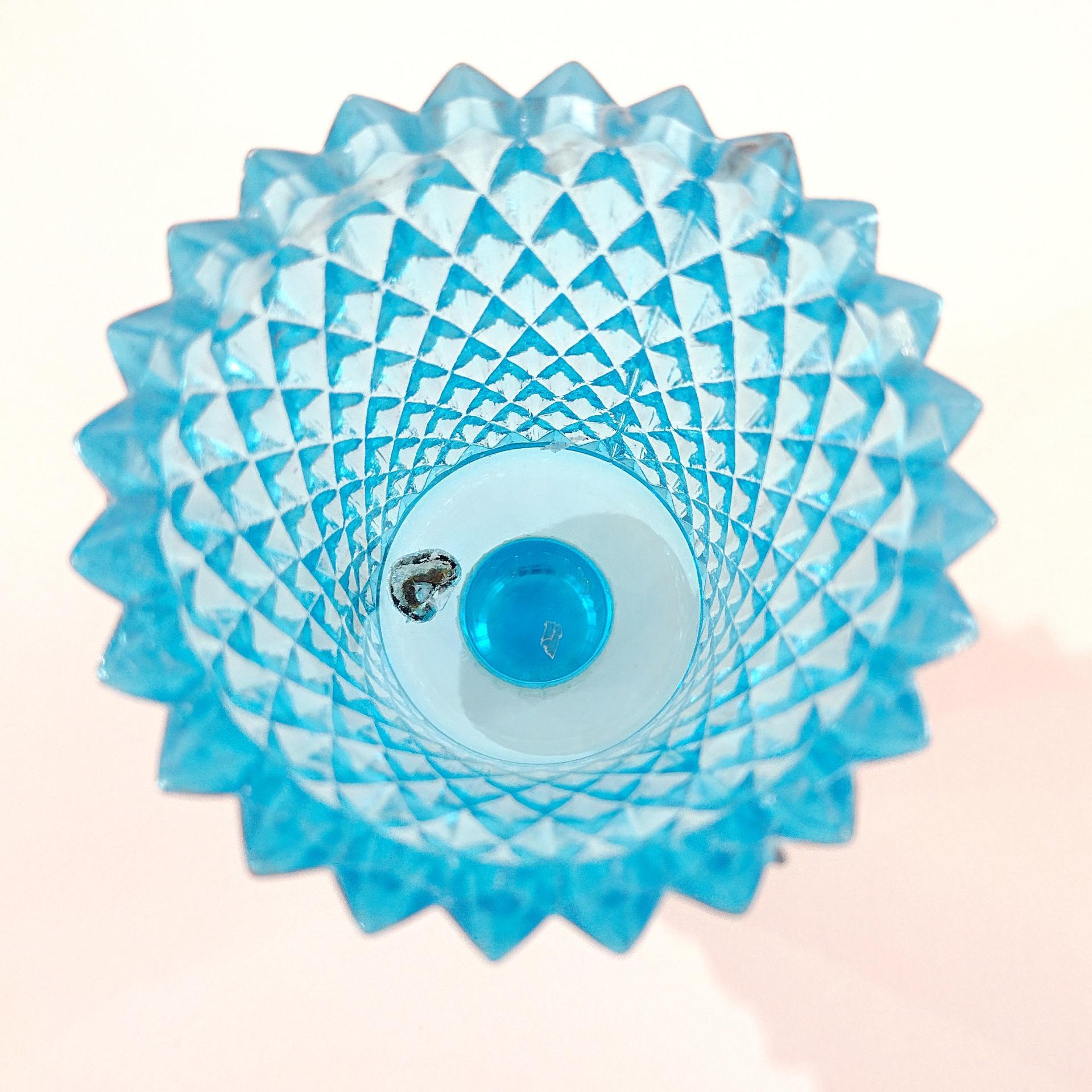 Vintage Homeco Aqua Blue Diamond Cut Votive Cup Sconce Candle Holder, Home Interiors Glass Pegged Votive Cup
