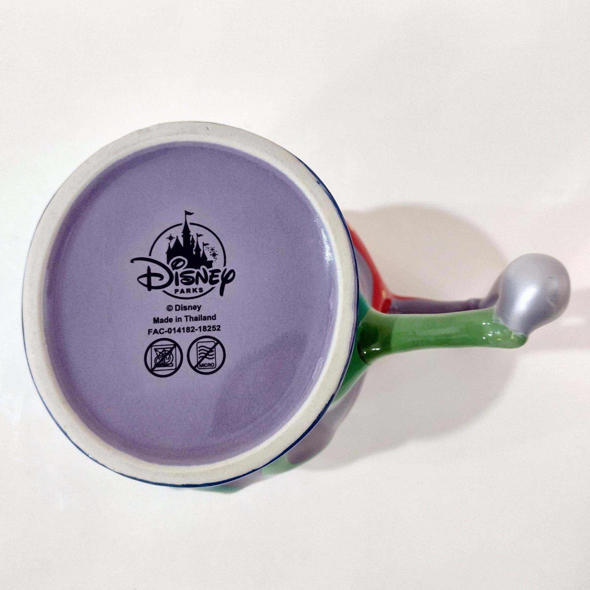 Vintage Disney Parks Little Mermaid Ariel Ceramic Mug, Purple and Red Starfish Shell Mug with Trident Handle