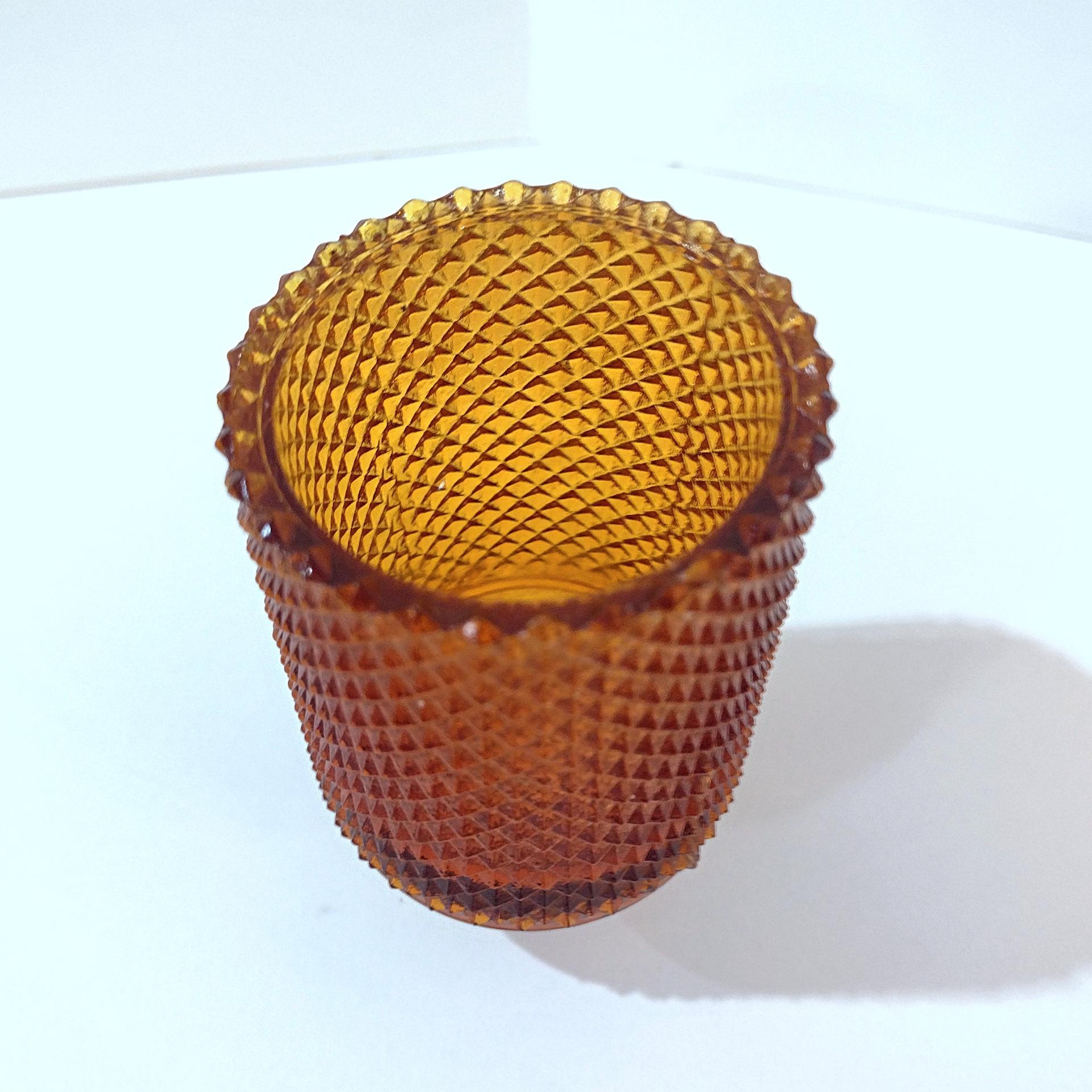 Vintage Amber Diamond Cut Pegged Votive Candle Holder, Sconce Votive Candle Cup