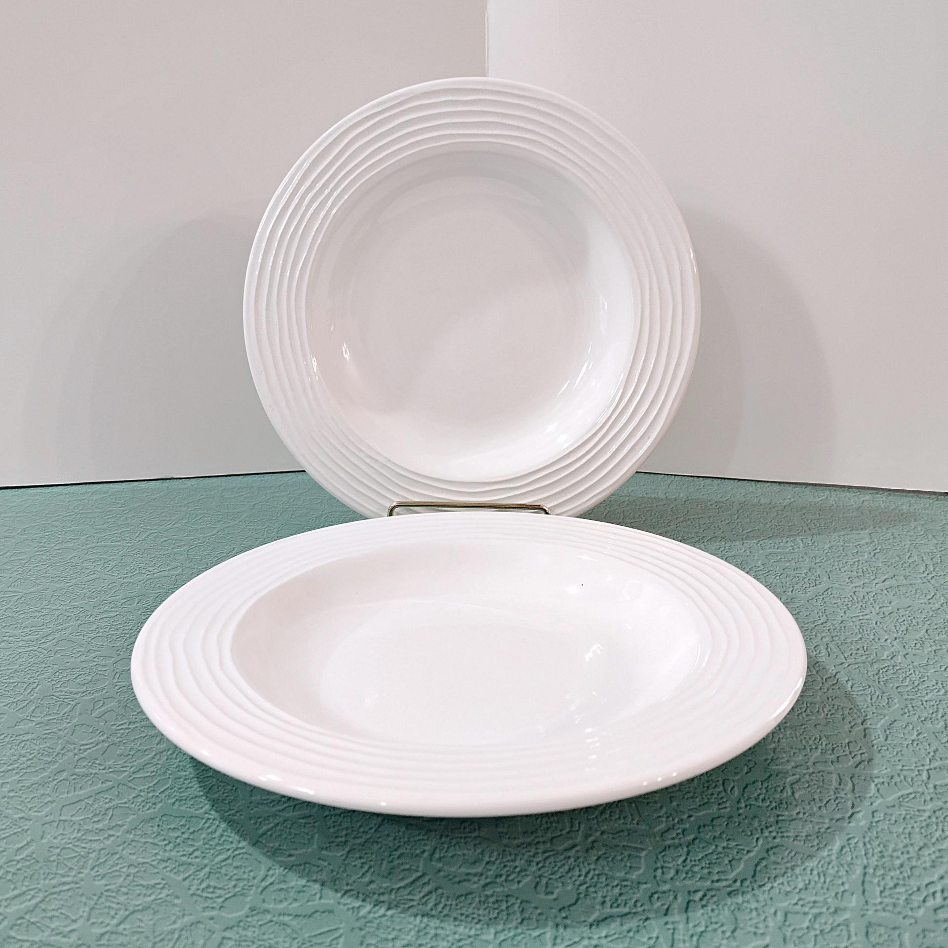 Vintage Pier 1 Ashlee Rimmed Soup Pasta Bowl, Set of 2, White Ceramic Wide Bowls