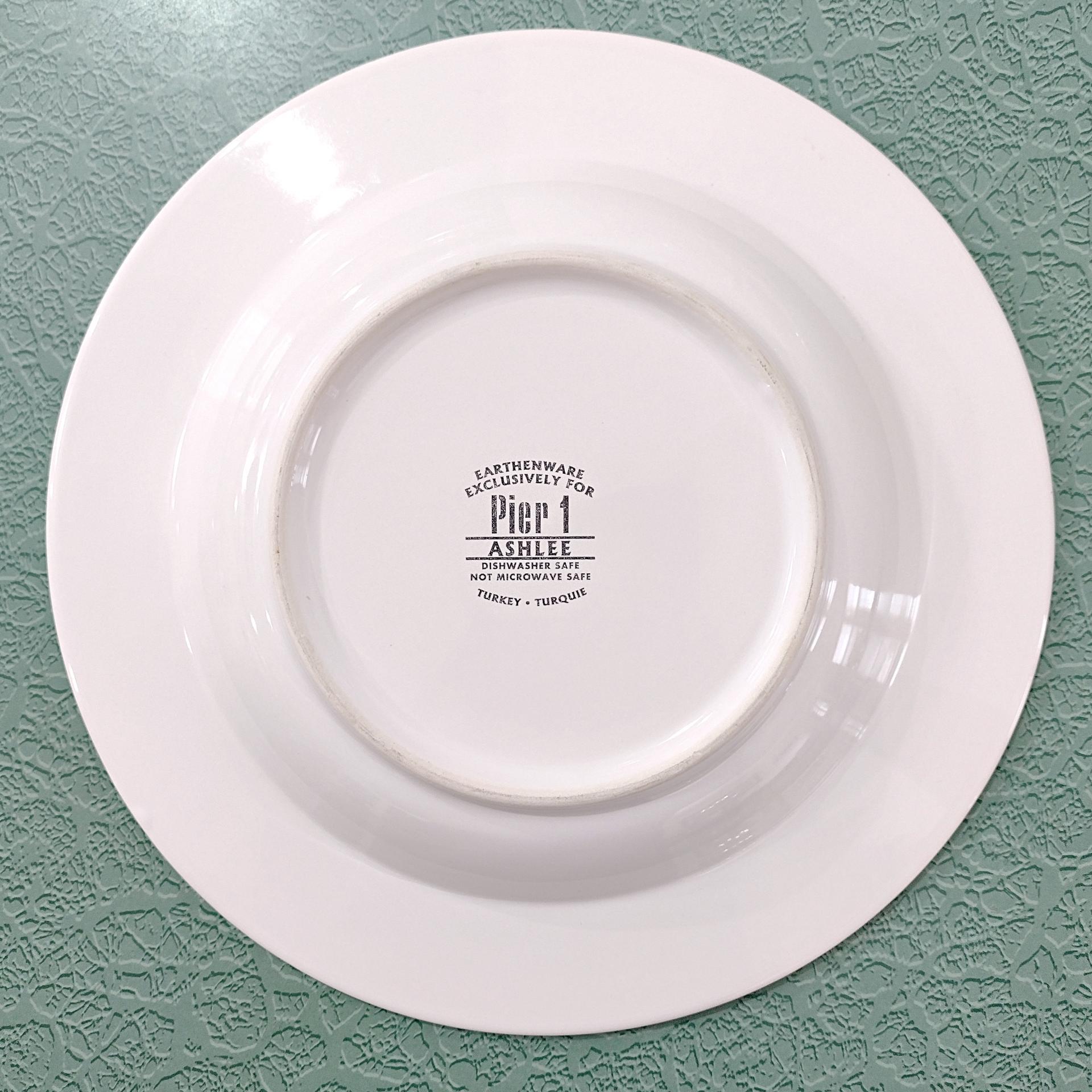 Vintage Pier 1 Ashlee Rimmed Soup Pasta Bowl, Set of 2, White Ceramic Wide Bowls