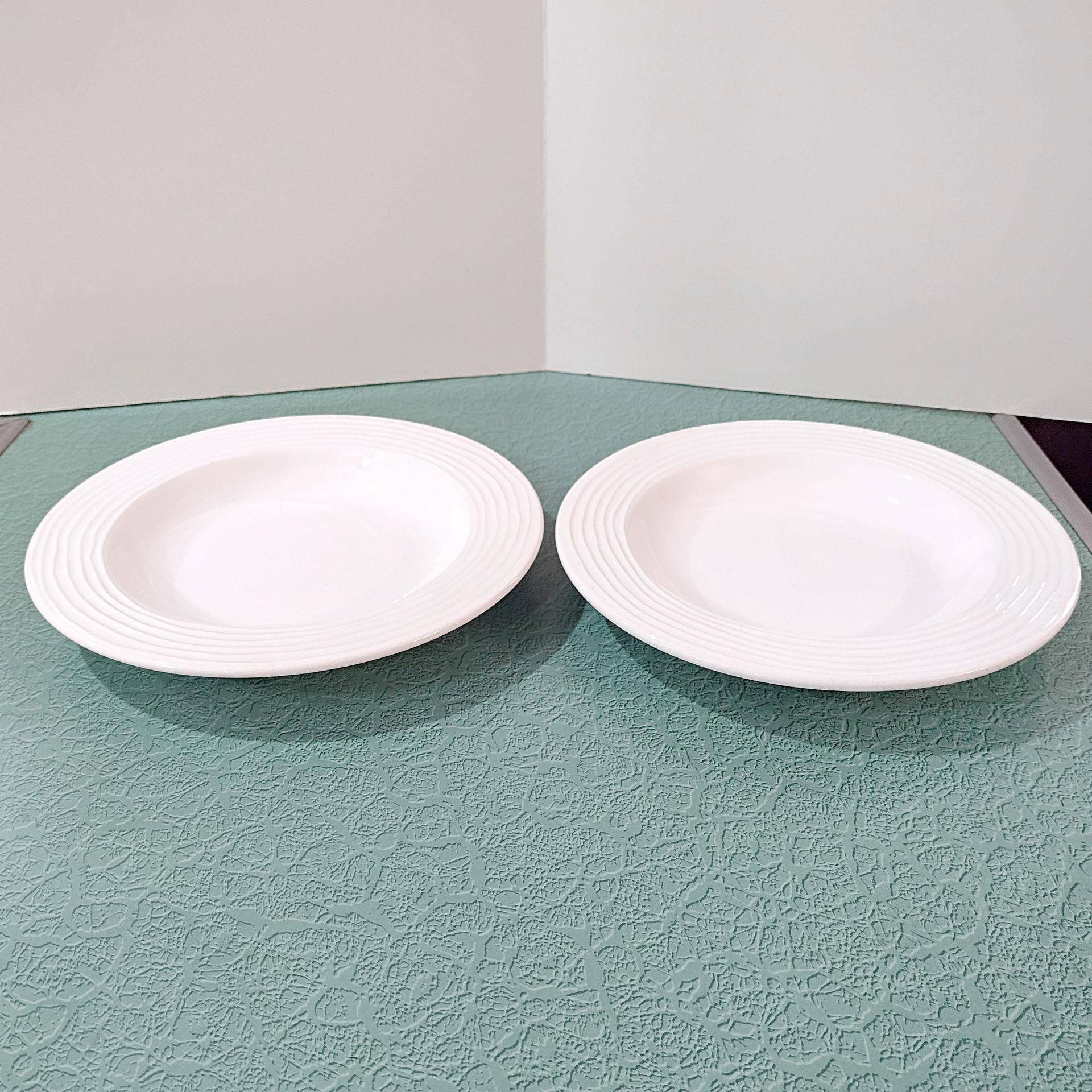 Vintage Pier 1 Ashlee Rimmed Soup Pasta Bowl, Set of 2, White Ceramic Wide Bowls