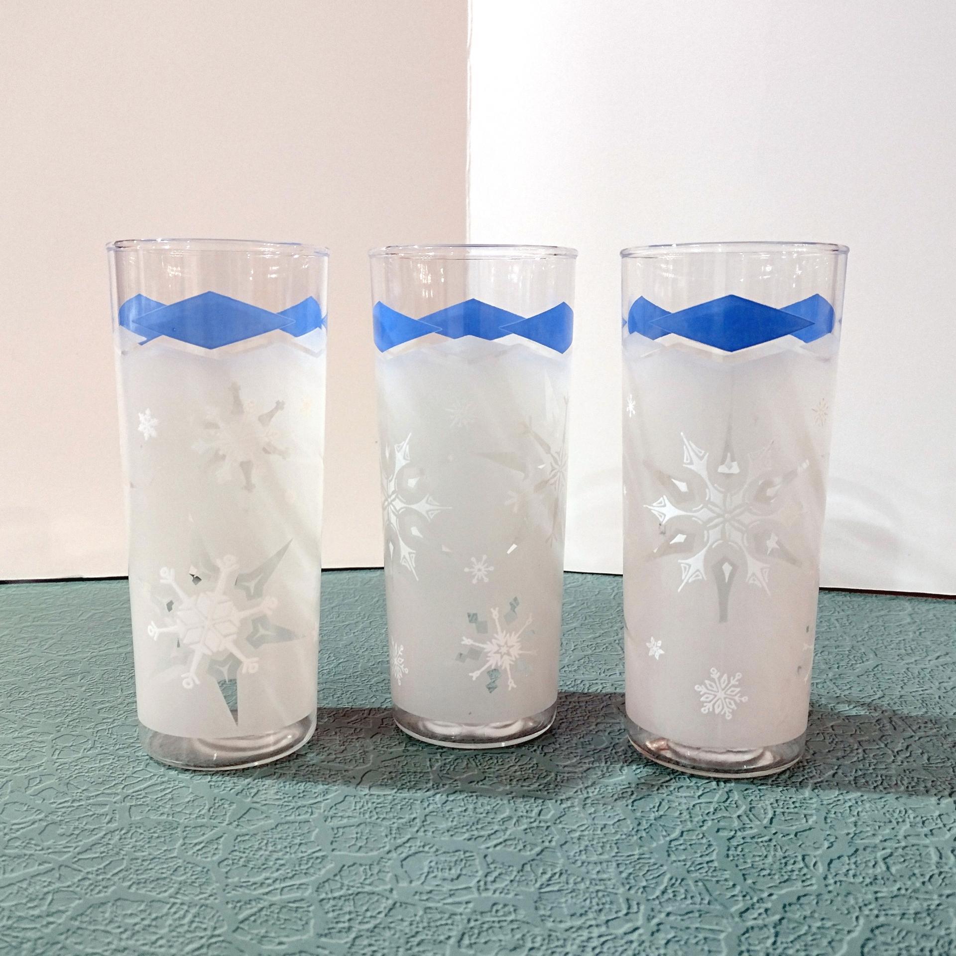 Vintage Anchor Hocking Blue Atomic Snowflake Highball Glasses, Set of Three