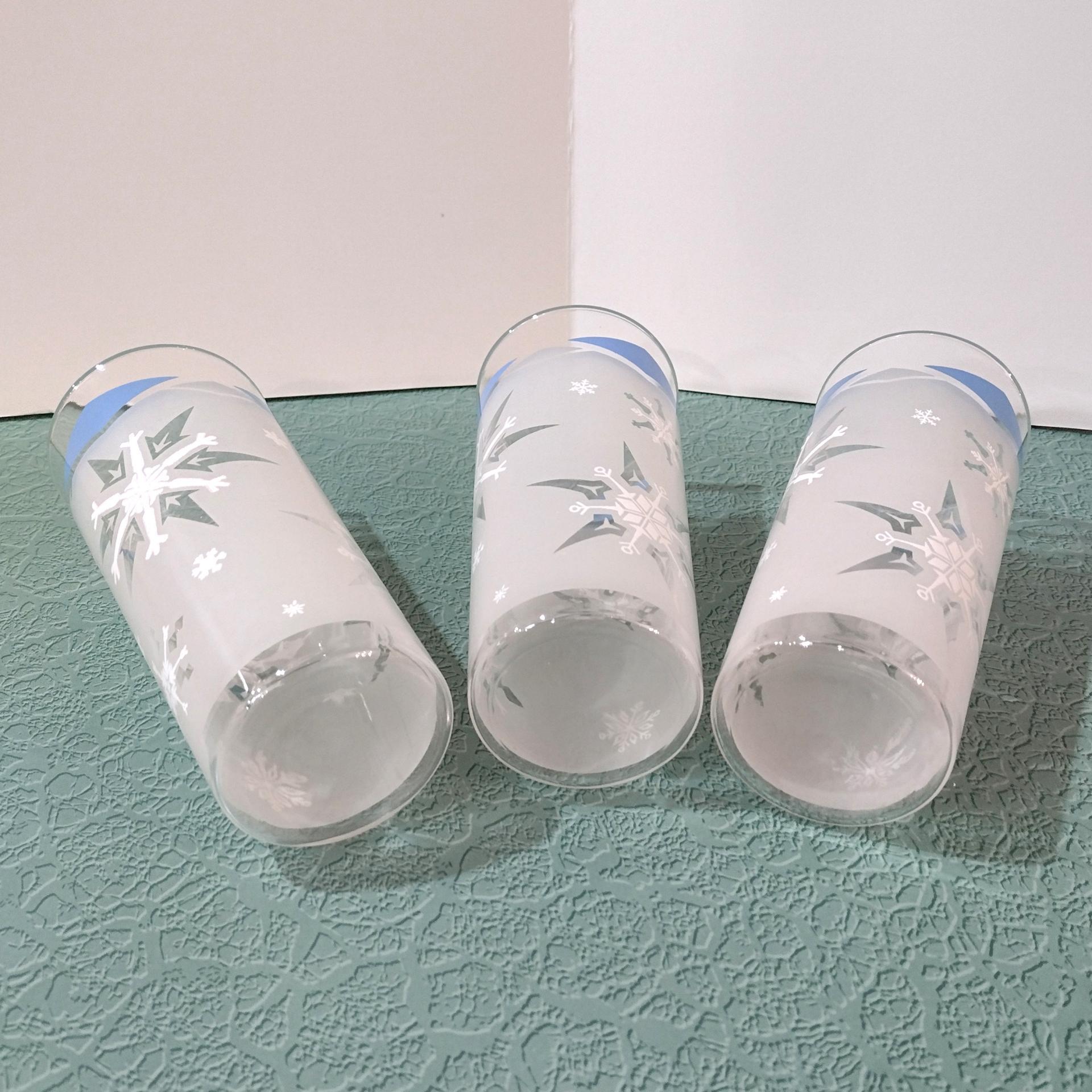 Vintage Anchor Hocking Blue Atomic Snowflake Highball Glasses, Set of Three