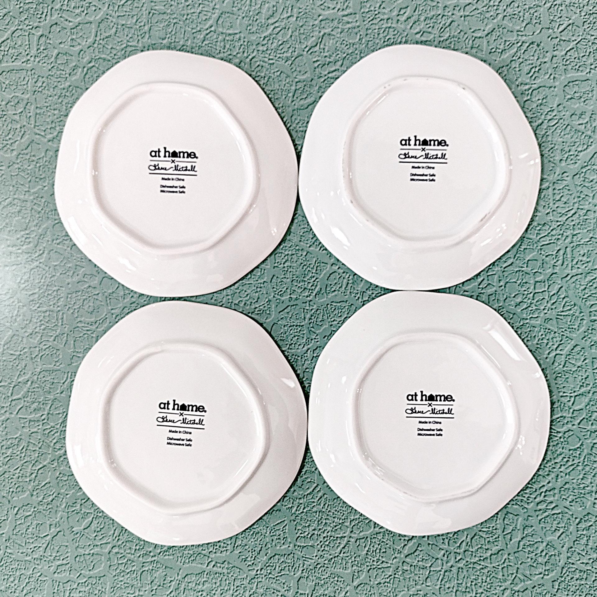 Vintage Blue Gray Rose Ceramic Appetizer Plates, Set of 4, Grace Mitchell Floral Cocktail Plates