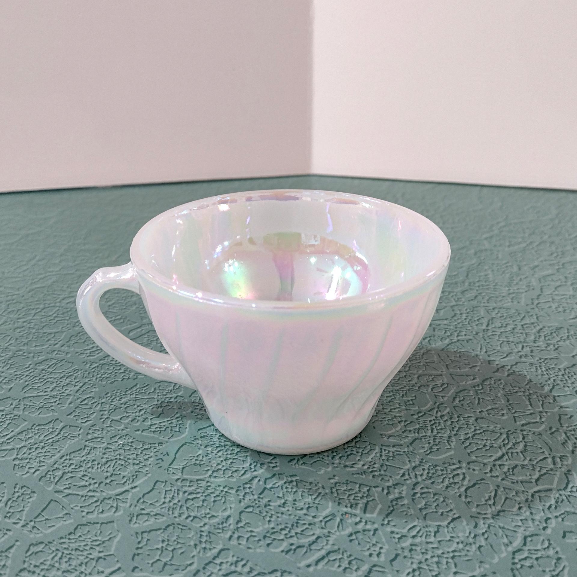 Vintage Anchor Hocking Fire King Aurora Swirl White Pearl Opalescent Iridescent Tea Cup