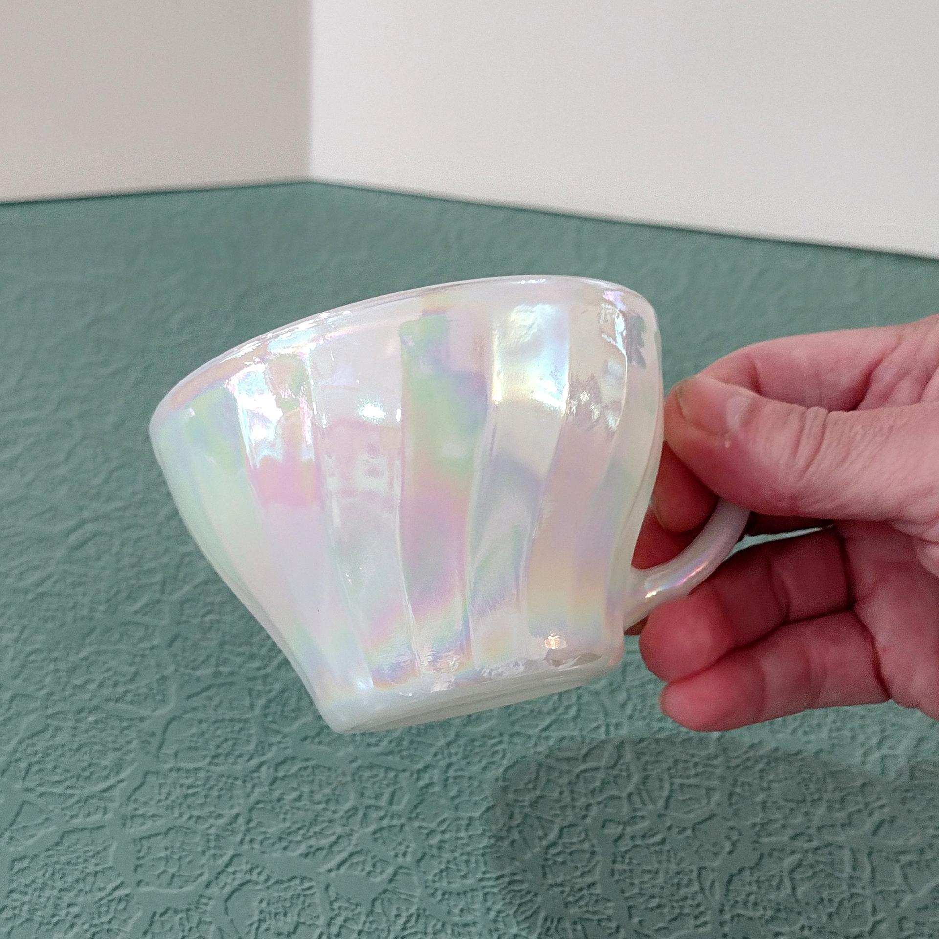 Vintage Anchor Hocking Fire King Aurora Swirl White Pearl Opalescent Iridescent Tea Cup