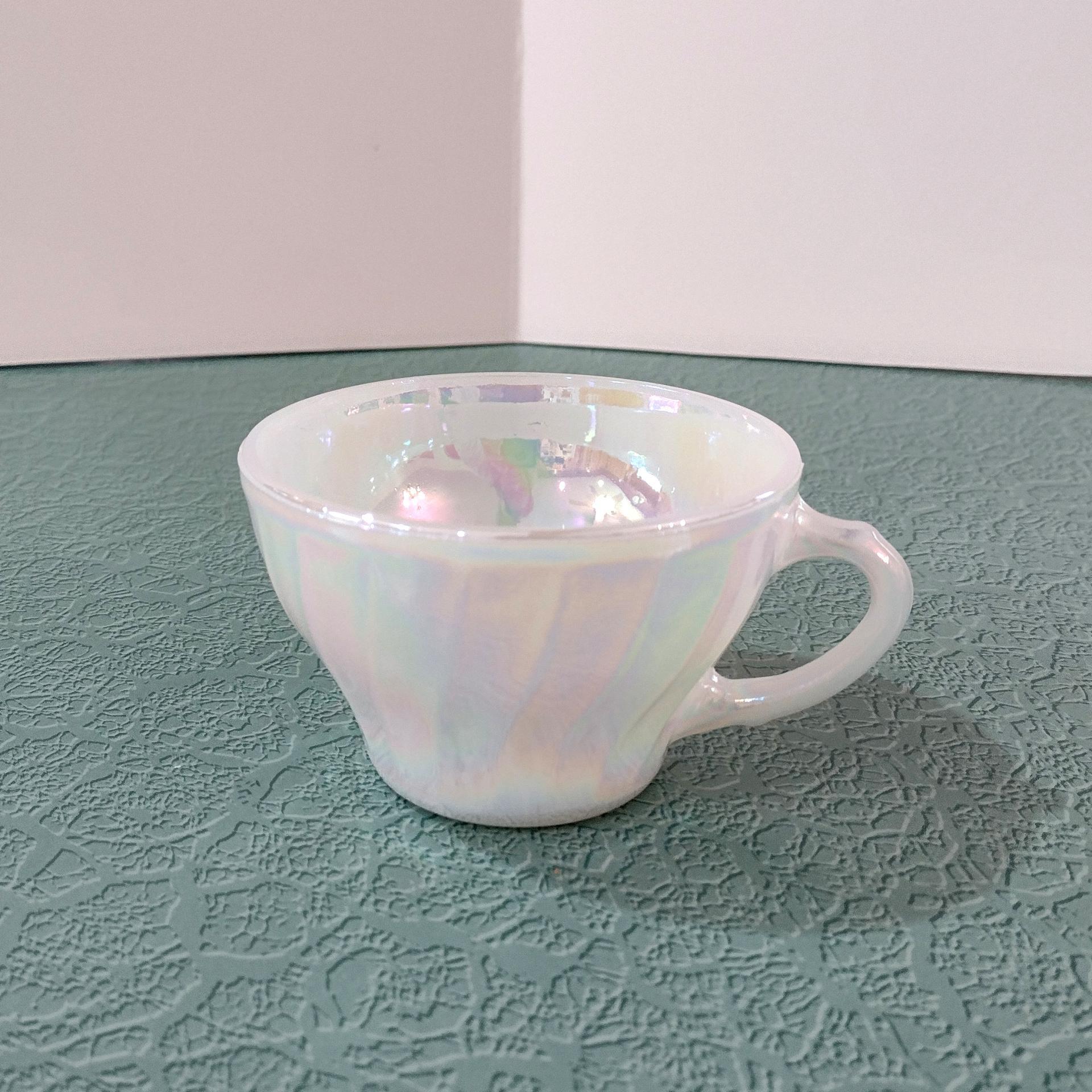 Vintage Anchor Hocking Fire King Aurora Swirl White Pearl Opalescent Iridescent Tea Cup