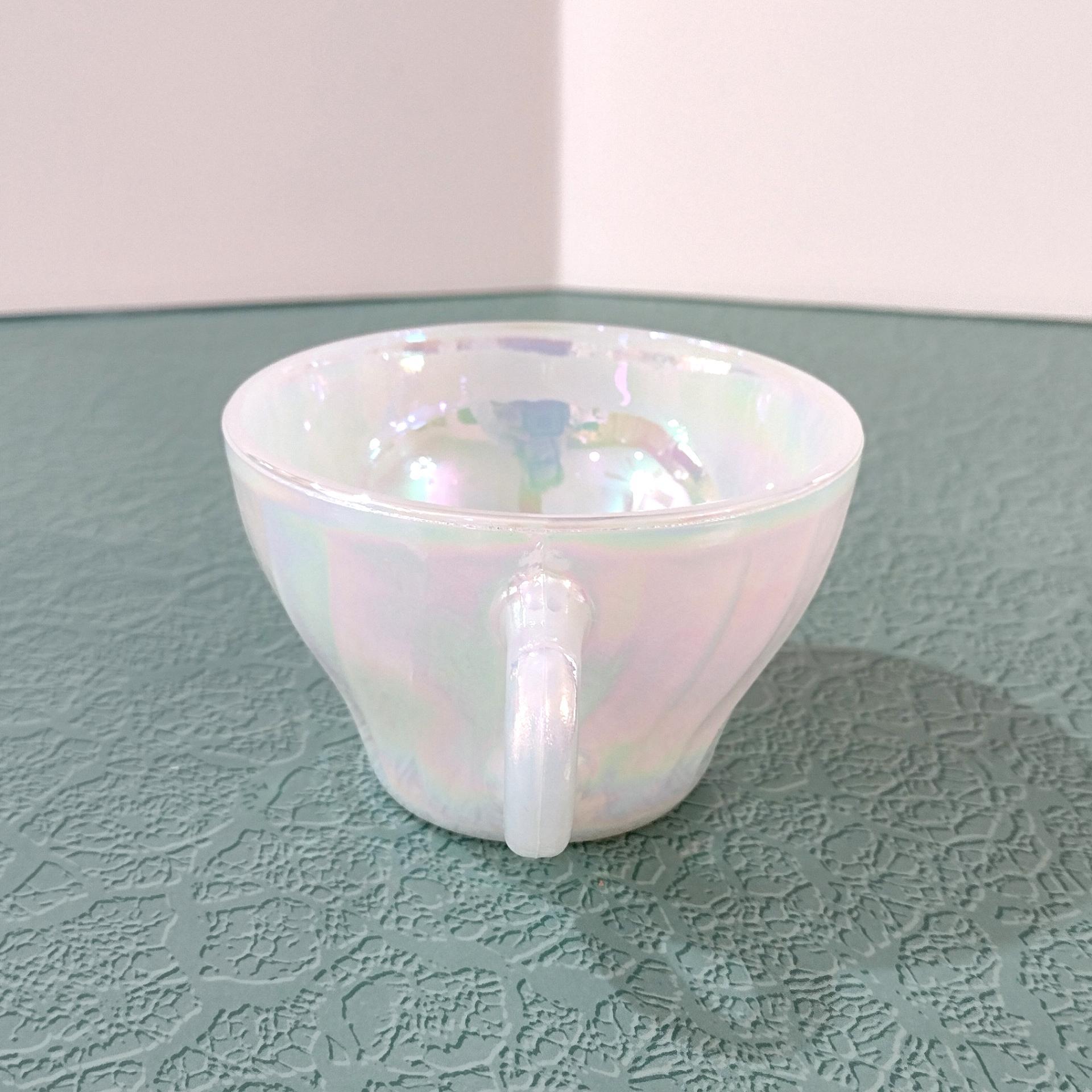 Vintage Anchor Hocking Fire King Aurora Swirl White Pearl Opalescent Iridescent Tea Cup