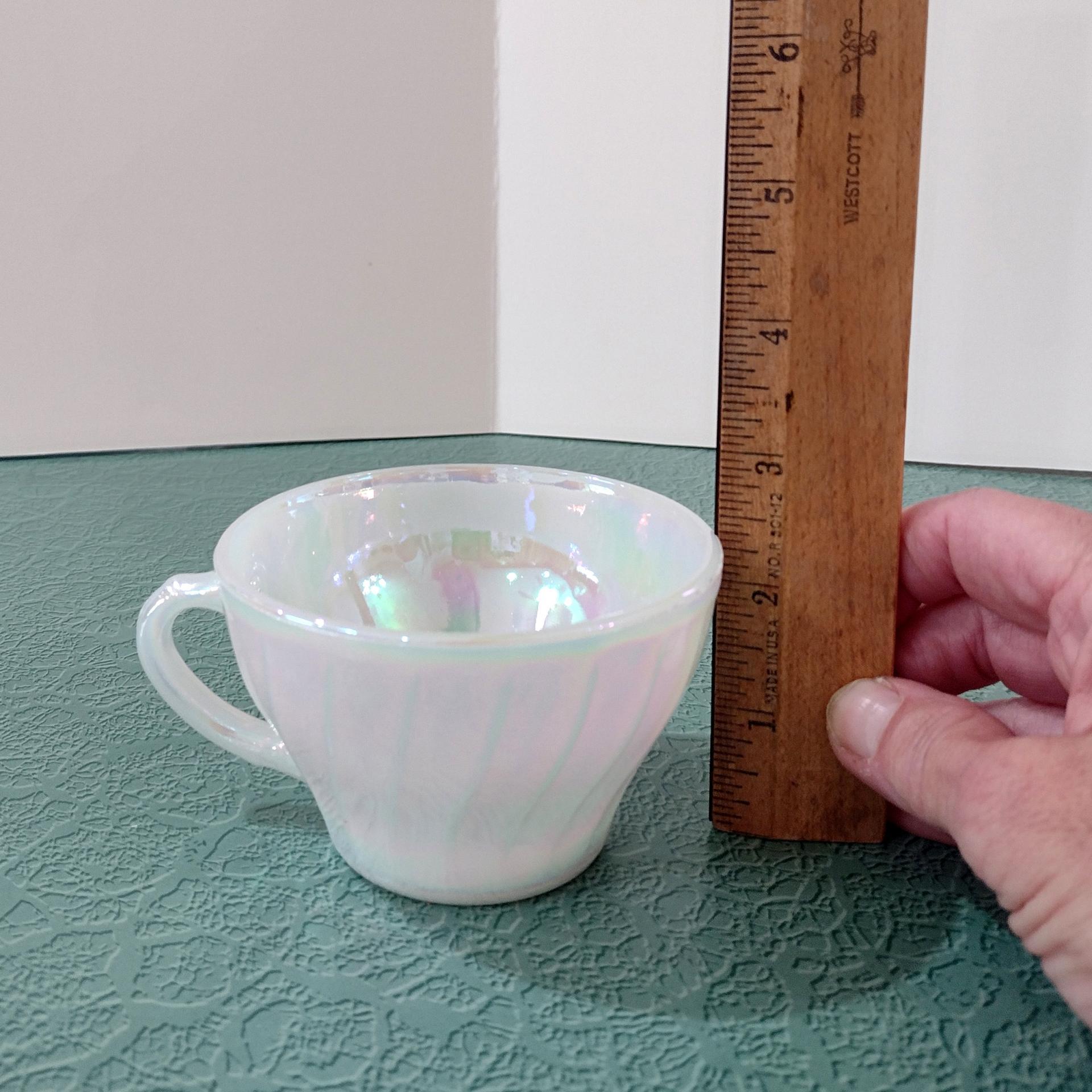 Vintage Anchor Hocking Fire King Aurora Swirl White Pearl Opalescent Iridescent Tea Cup