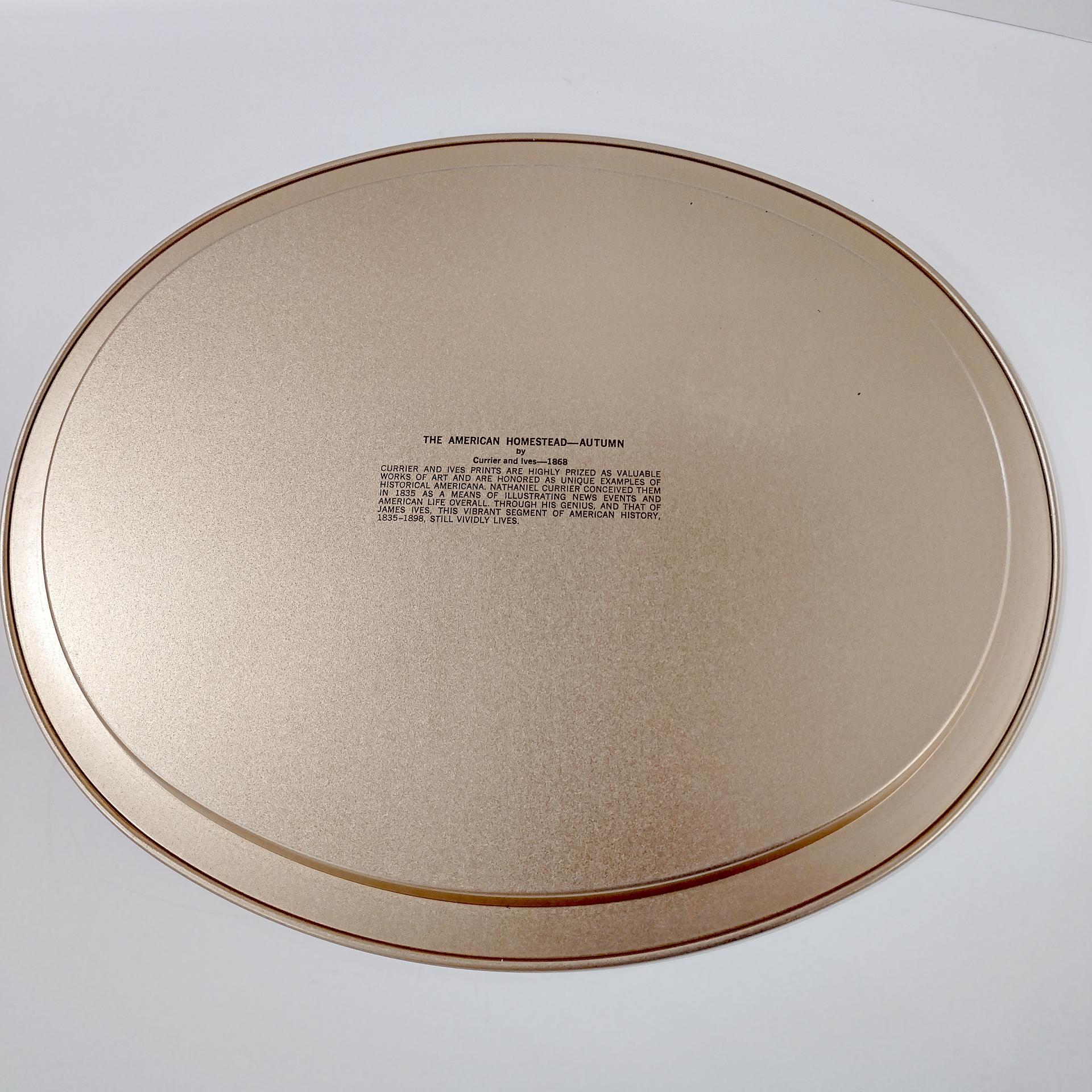 Vintage Currier and Ives American Homestead Autumn Oval Metal Serving Tray