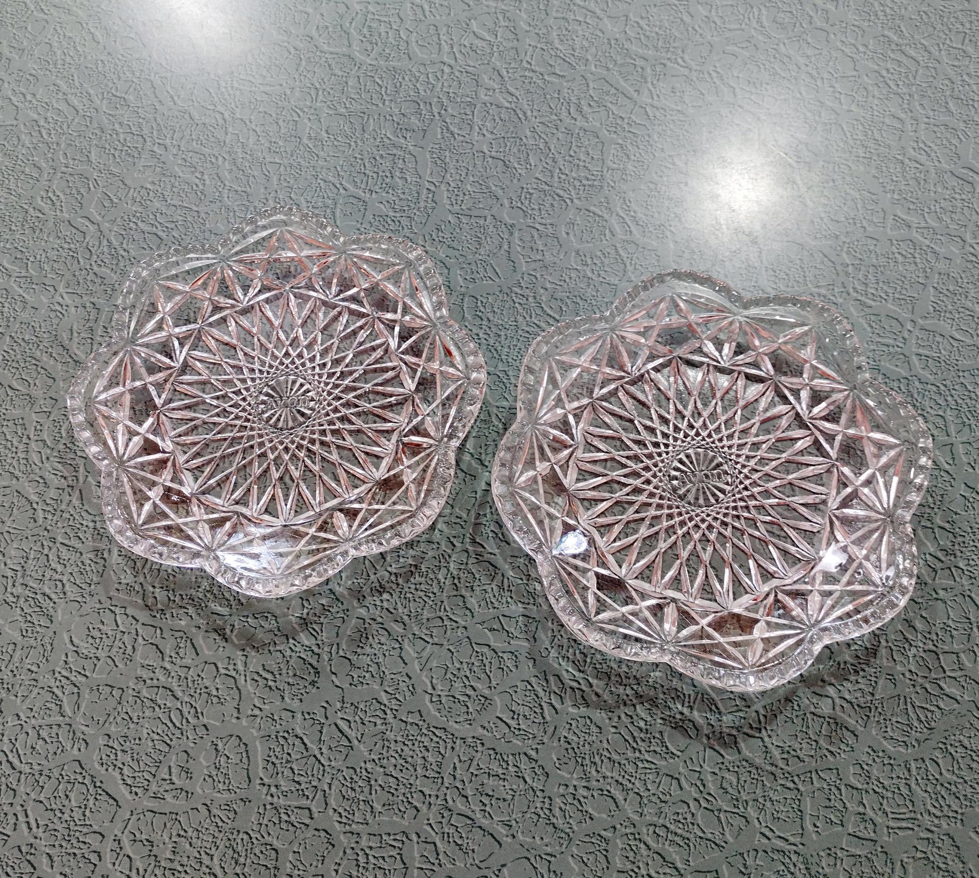 Fostoria Avon Star Pattern Clear Pressed Glass Plates, Set of Two