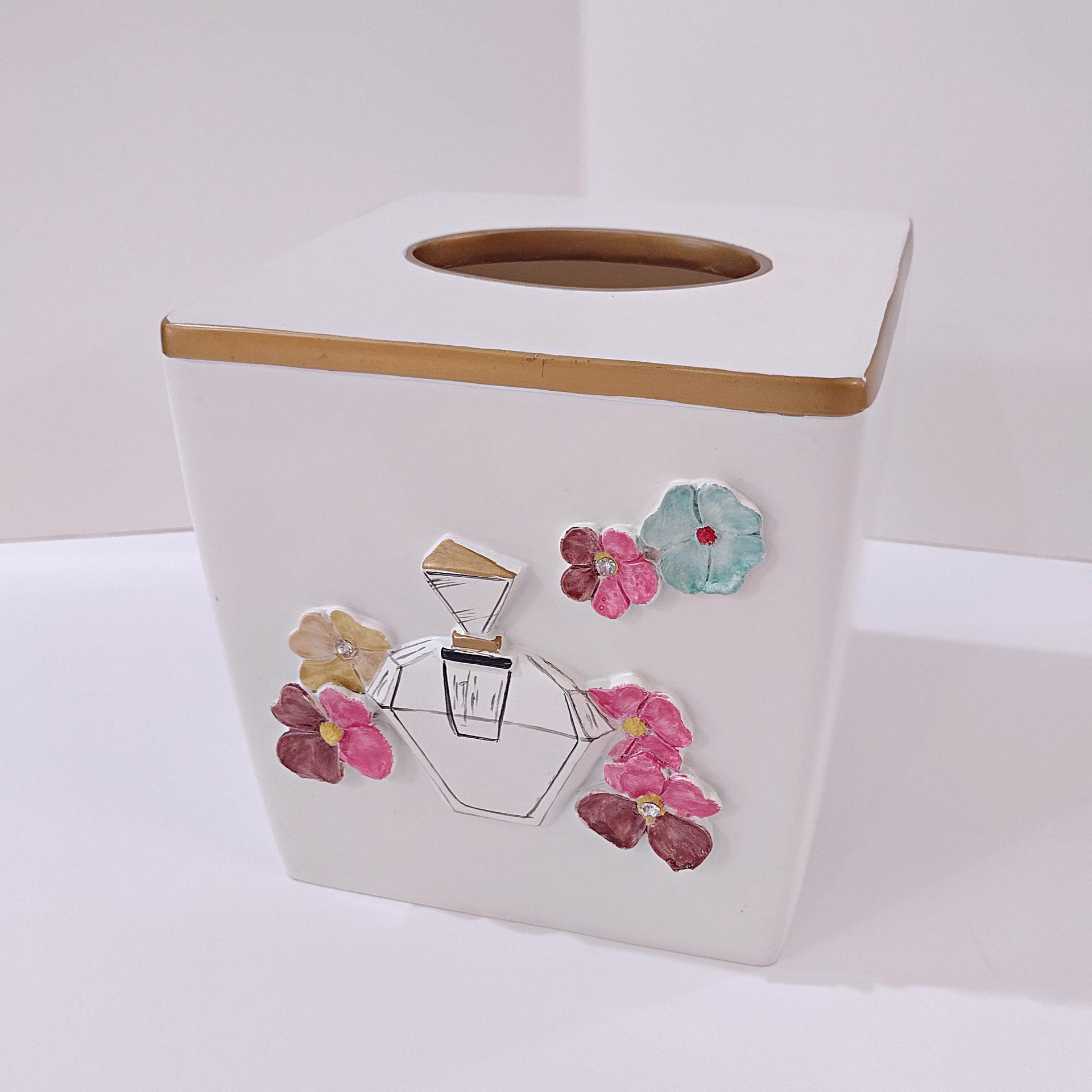 Vintage Avanti Dream Big Tissue Box Cover Holder, Perfume Bottle and Flowers Design Bathroom Decor