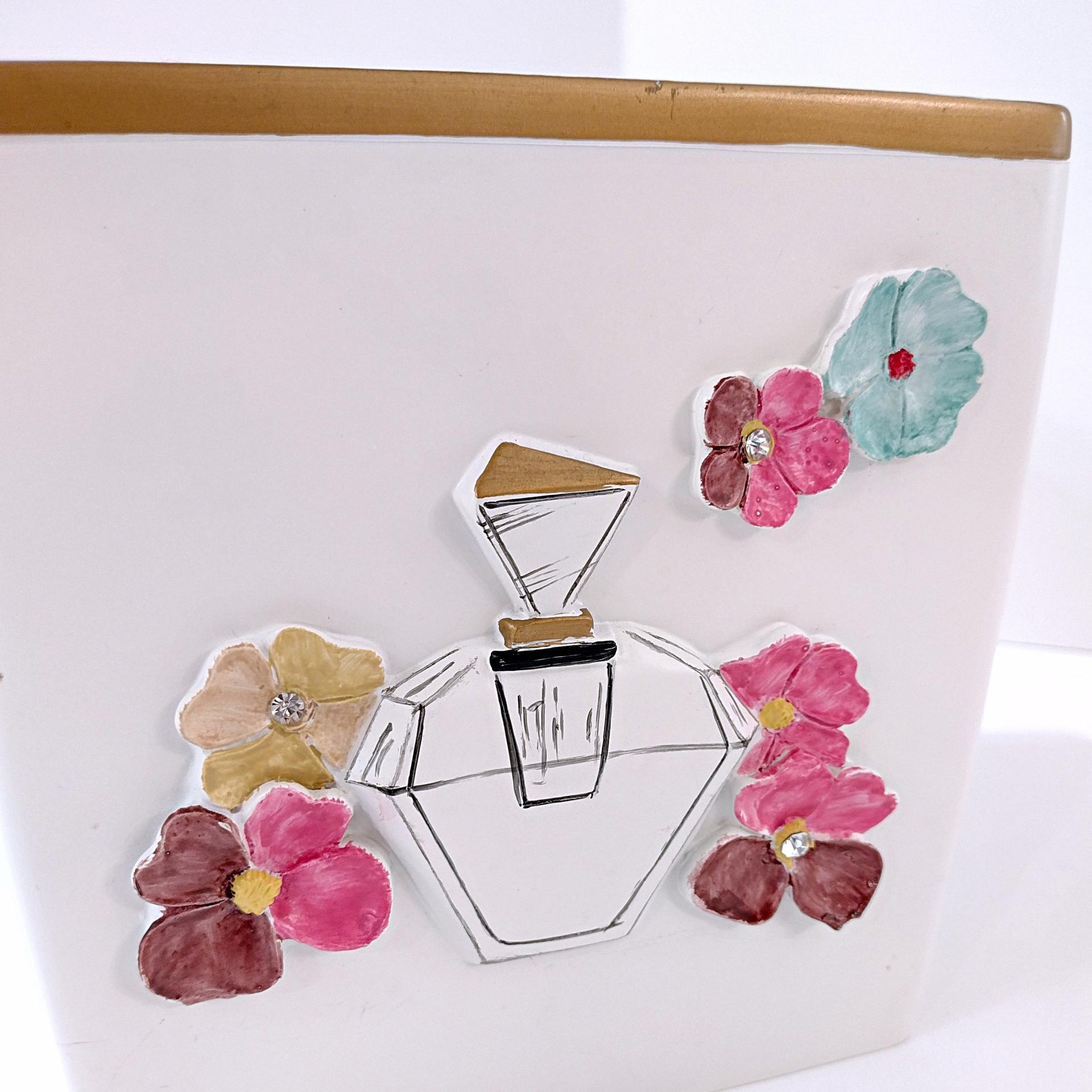 Vintage Avanti Dream Big Tissue Box Cover Holder, Perfume Bottle and Flowers Design Bathroom Decor