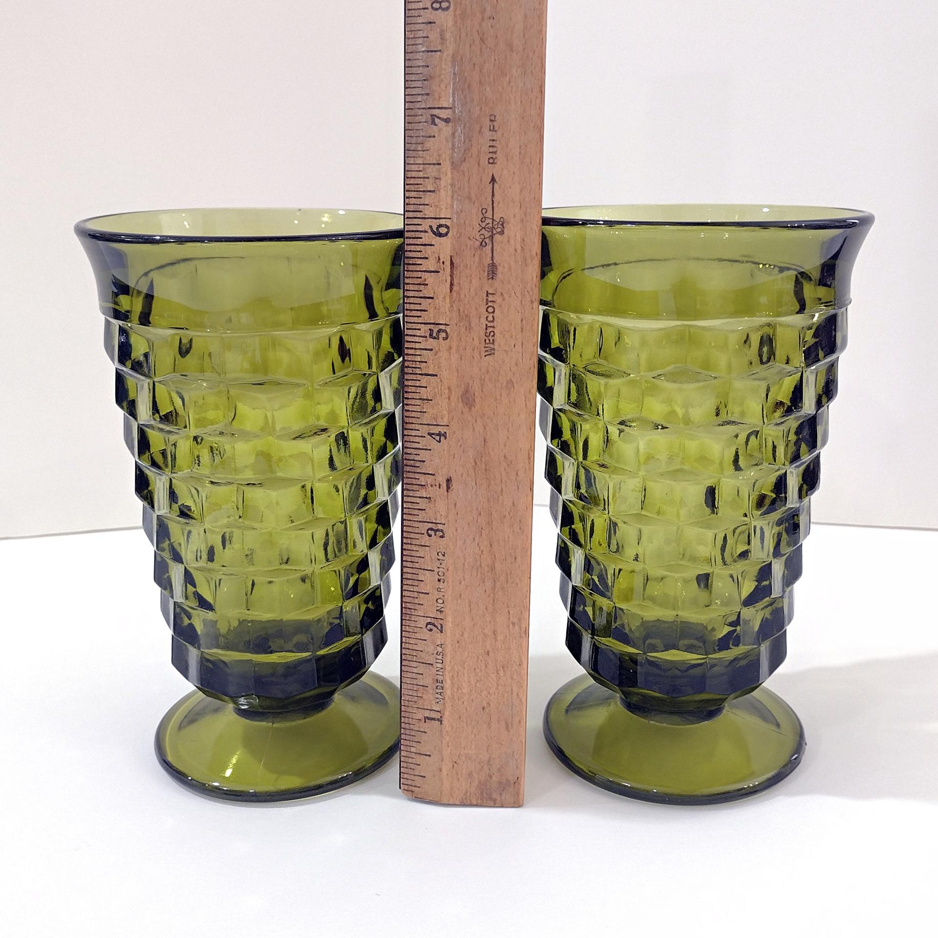 Vintage Colony Whitehall Avocado Green Footed Iced Tea Glasses, Set of 2, Indiana Glass MCM Glassware