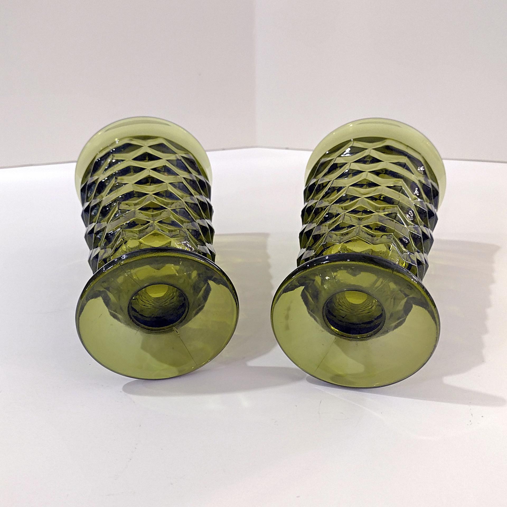 Vintage Colony Whitehall Avocado Green Footed Iced Tea Glasses, Set of 2, Indiana Glass MCM Glassware