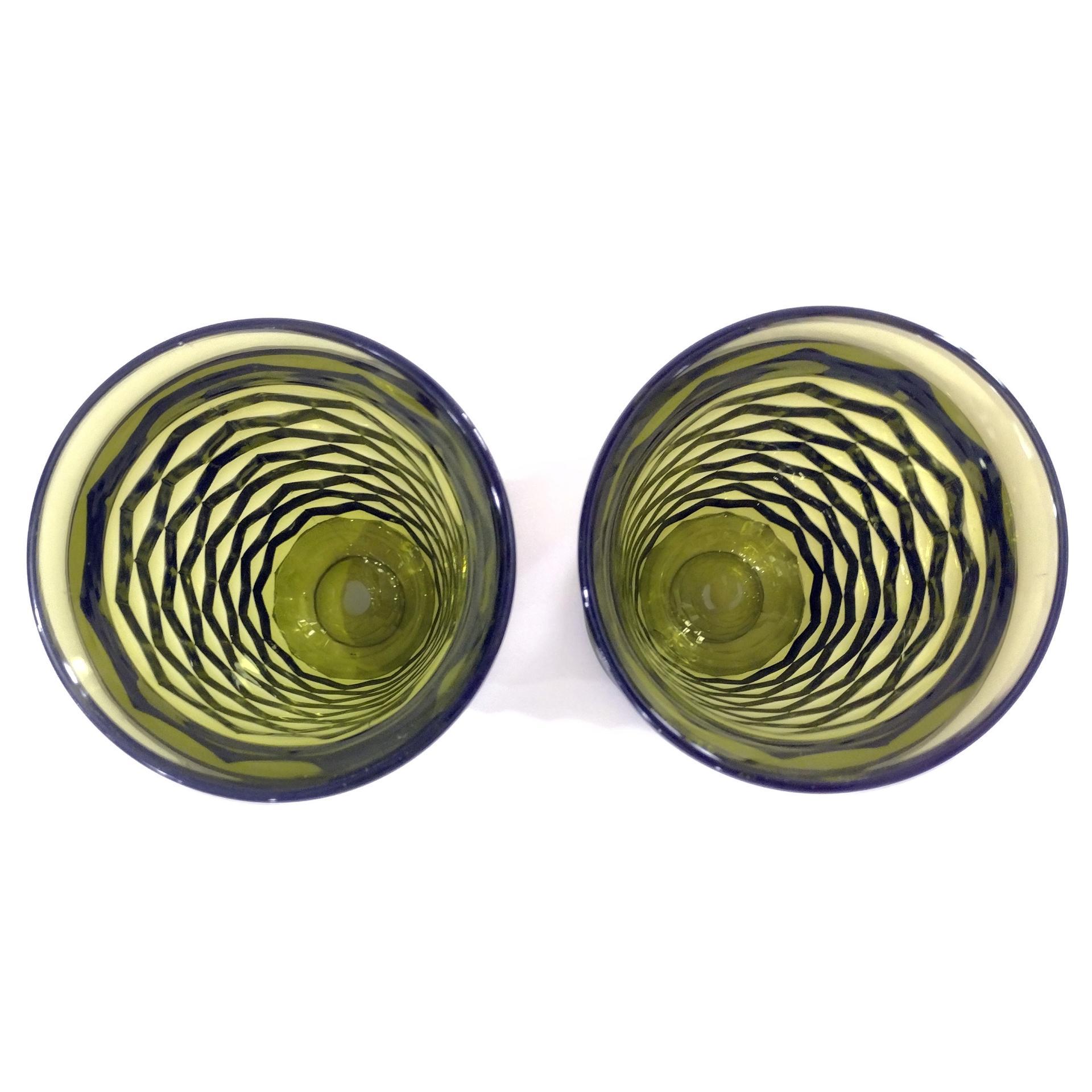 Vintage Colony Whitehall Avocado Green Footed Iced Tea Glasses, Set of 2, Indiana Glass MCM Glassware
