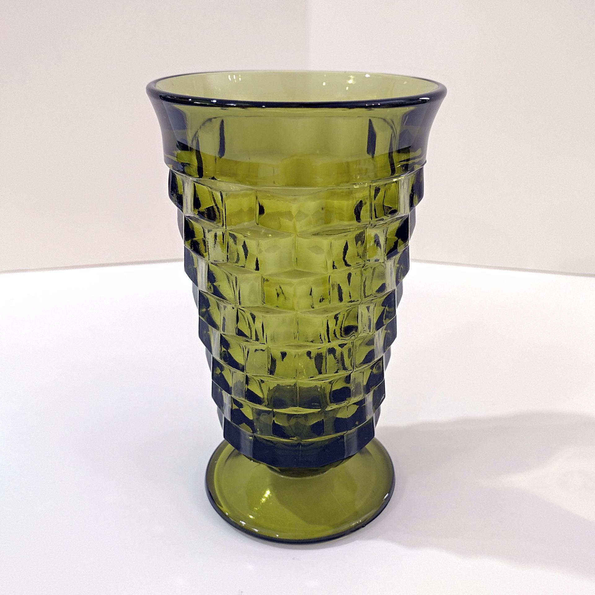 Vintage Colony Whitehall Avocado Green Footed Iced Tea Glasses, Set of 2, Indiana Glass MCM Glassware