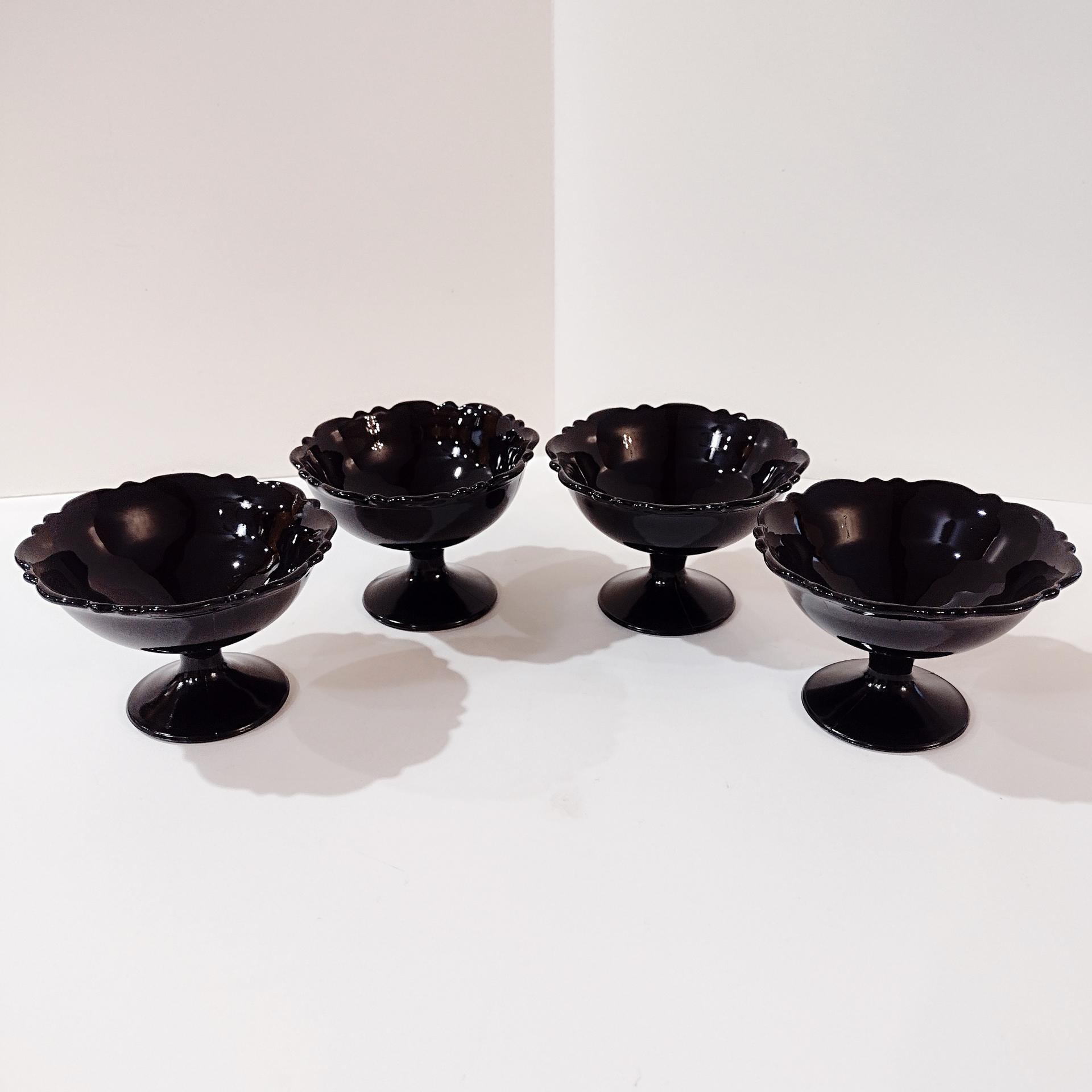 Vintage L.E. Smith Mt Pleasant Black Amethyst Glass Footed Dessert Coupes, Set of 4,  Black Amethyst Depression Glass
