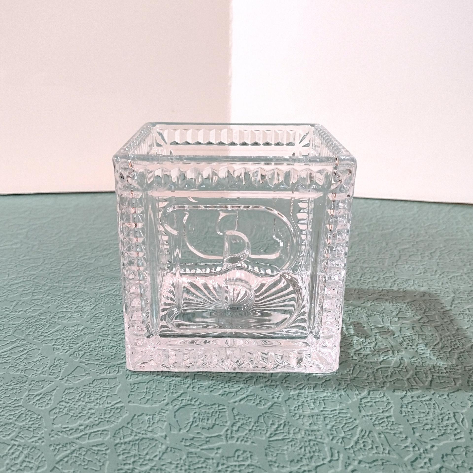 Vintage Glass Baby Cube Box, Storage Holder, Planter Pot