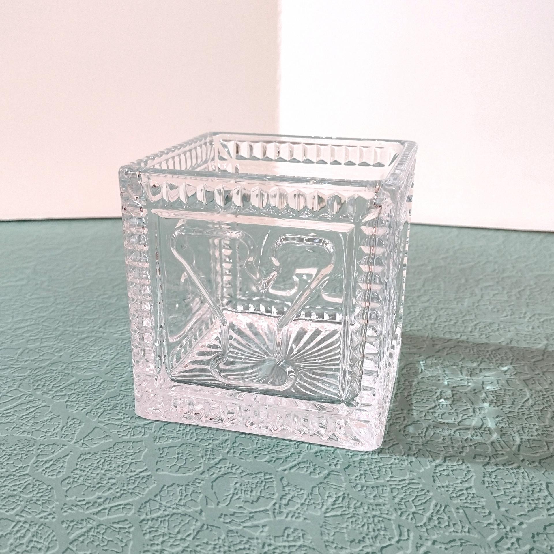 Vintage Glass Baby Cube Box, Storage Holder, Planter Pot