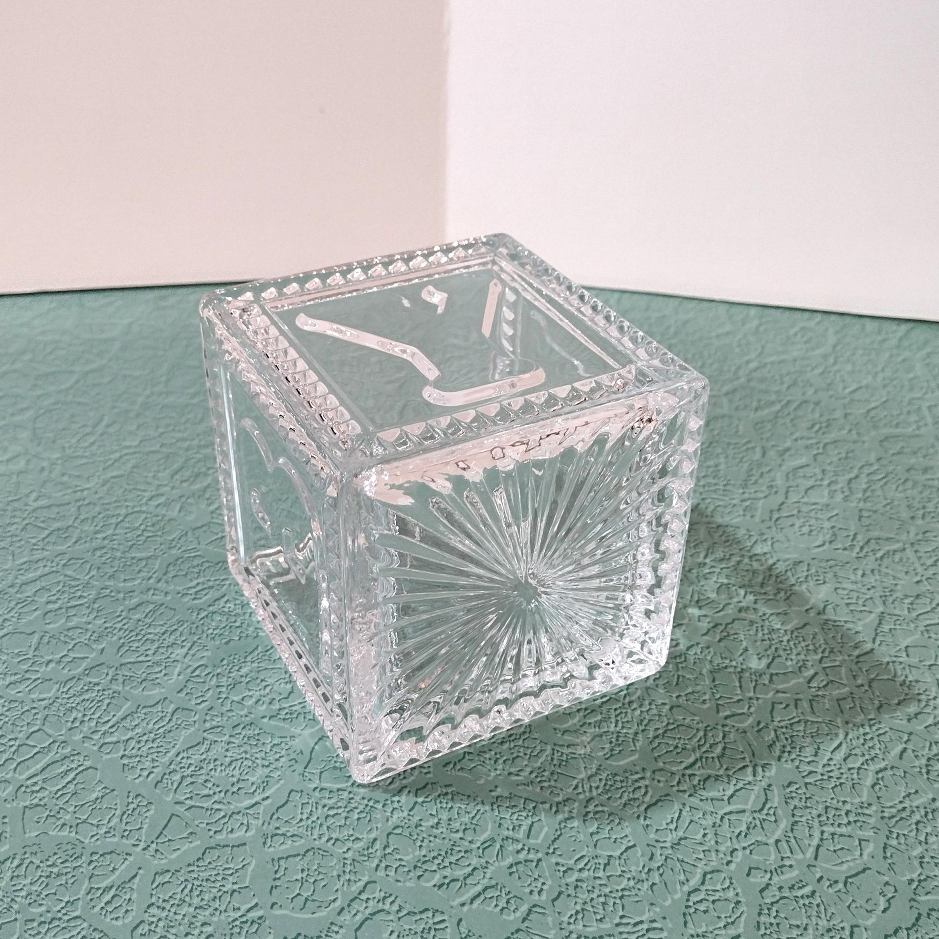 Vintage Glass Baby Cube Box, Storage Holder, Planter Pot