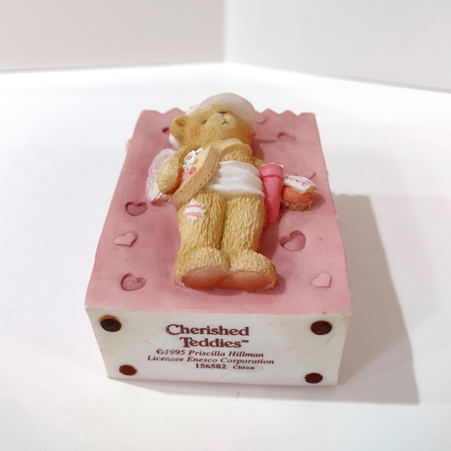 Vintage 1995 Cherished Teddies Valentines Cupid Ceramic Resin Treat Bag, Priscilla Hillman Enesco Teddy Bear Figurine