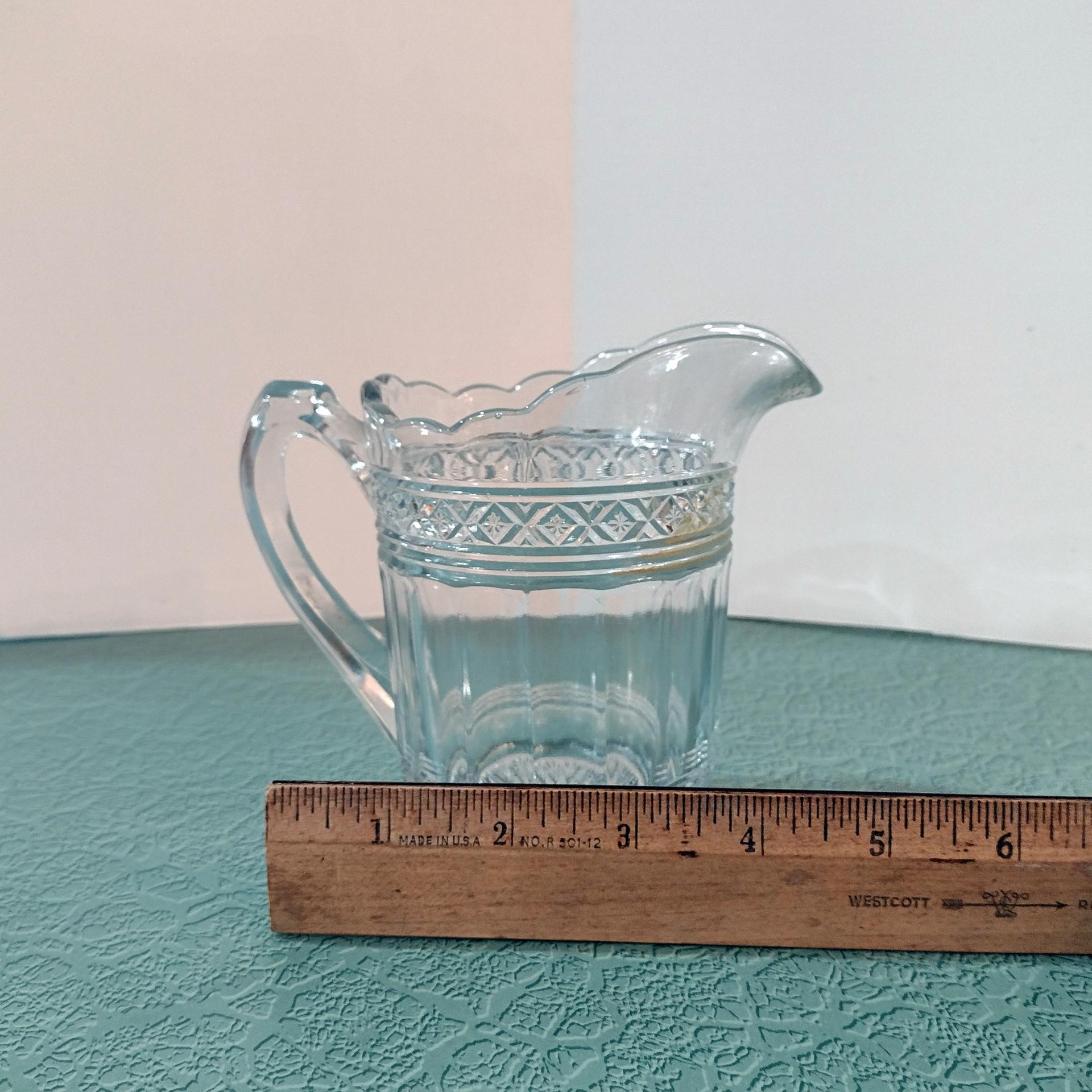 Antique Indiana Glass Covered Sugar Bowl and Creamer Set, Star Band Pattern