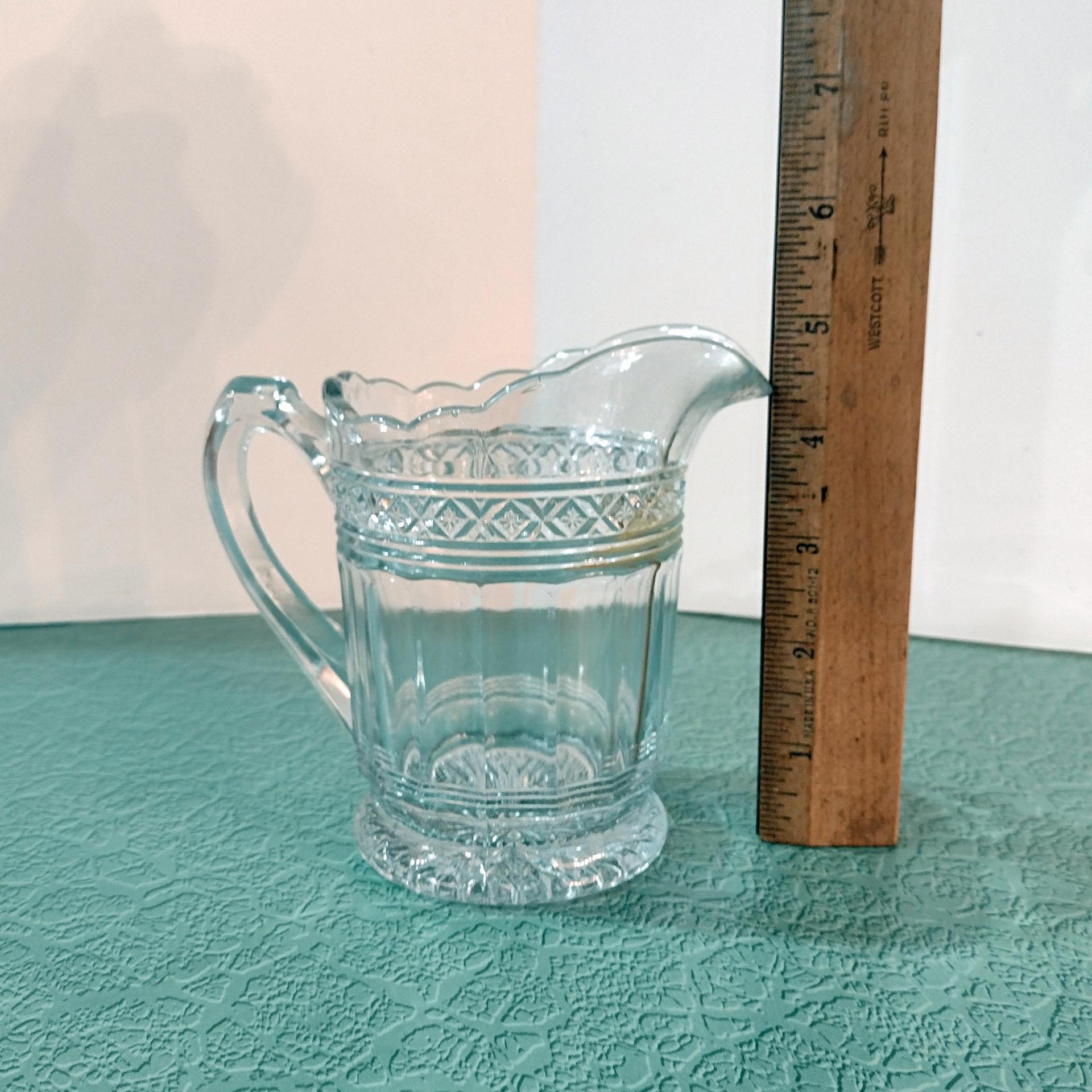 Antique Indiana Glass Covered Sugar Bowl and Creamer Set, Star Band Pattern