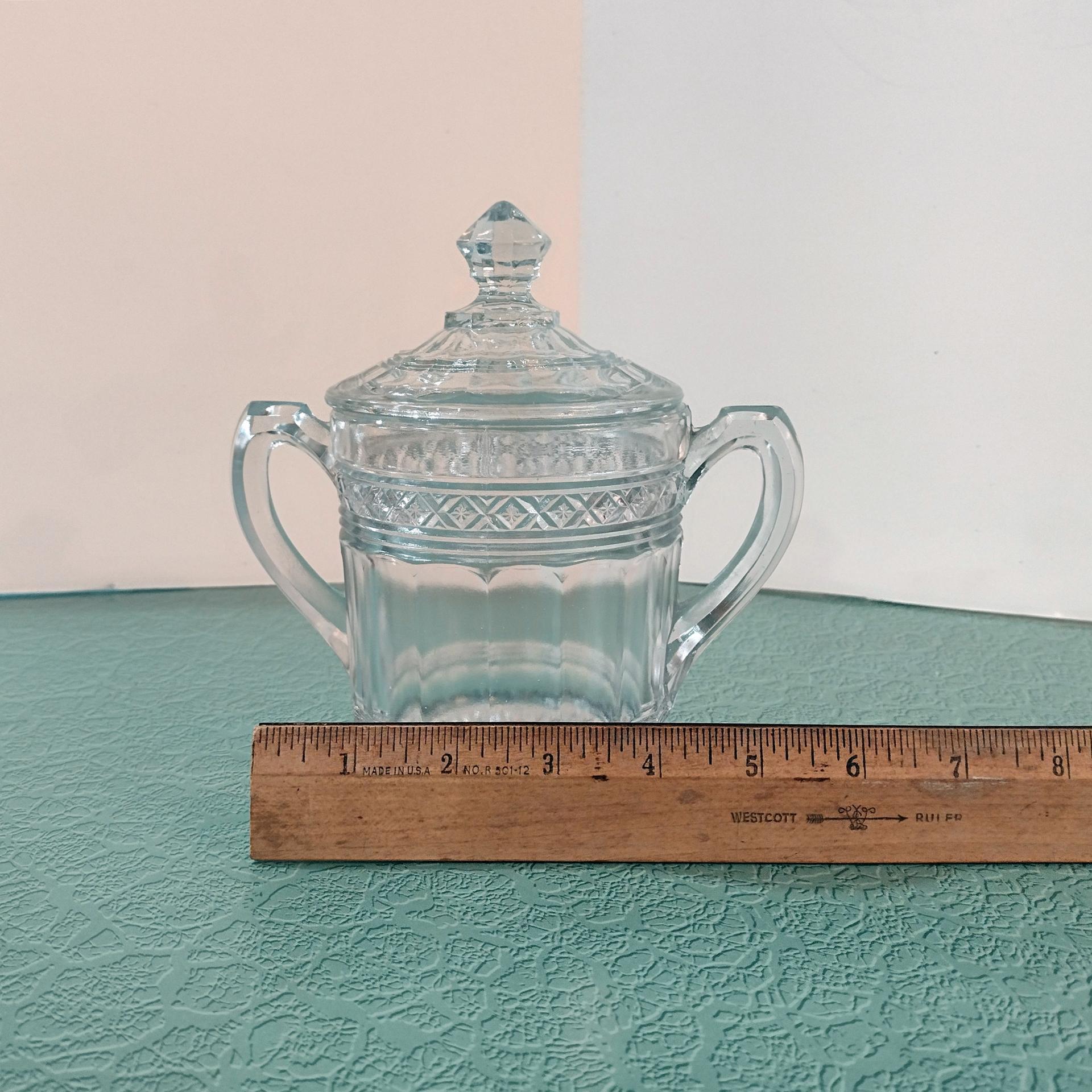 Antique Indiana Glass Covered Sugar Bowl and Creamer Set, Star Band Pattern