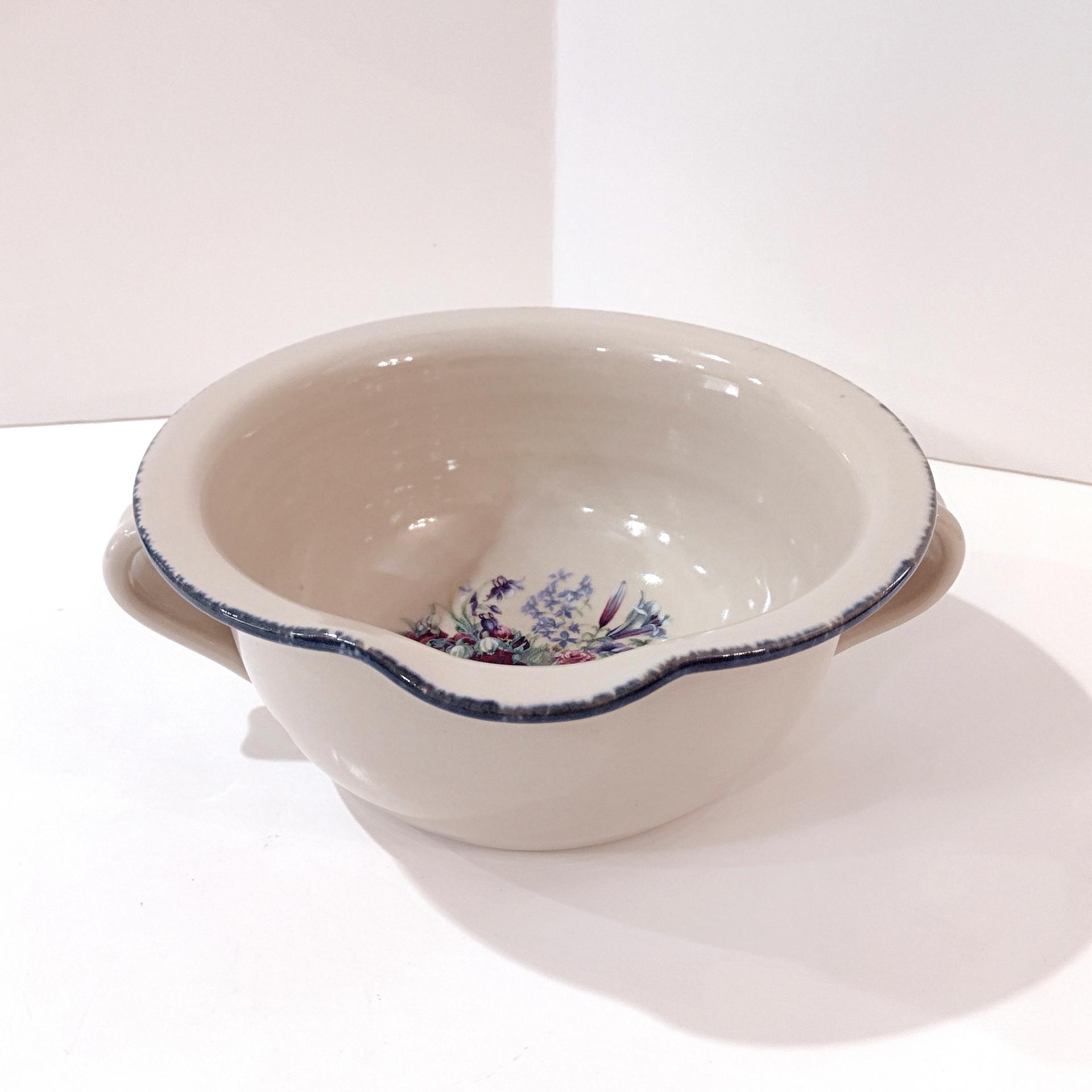 Vintage Home and Garden Party LTD Floral Ceramic Batter Bowl, Stoneware Mixing Bowl with Spout and Handles