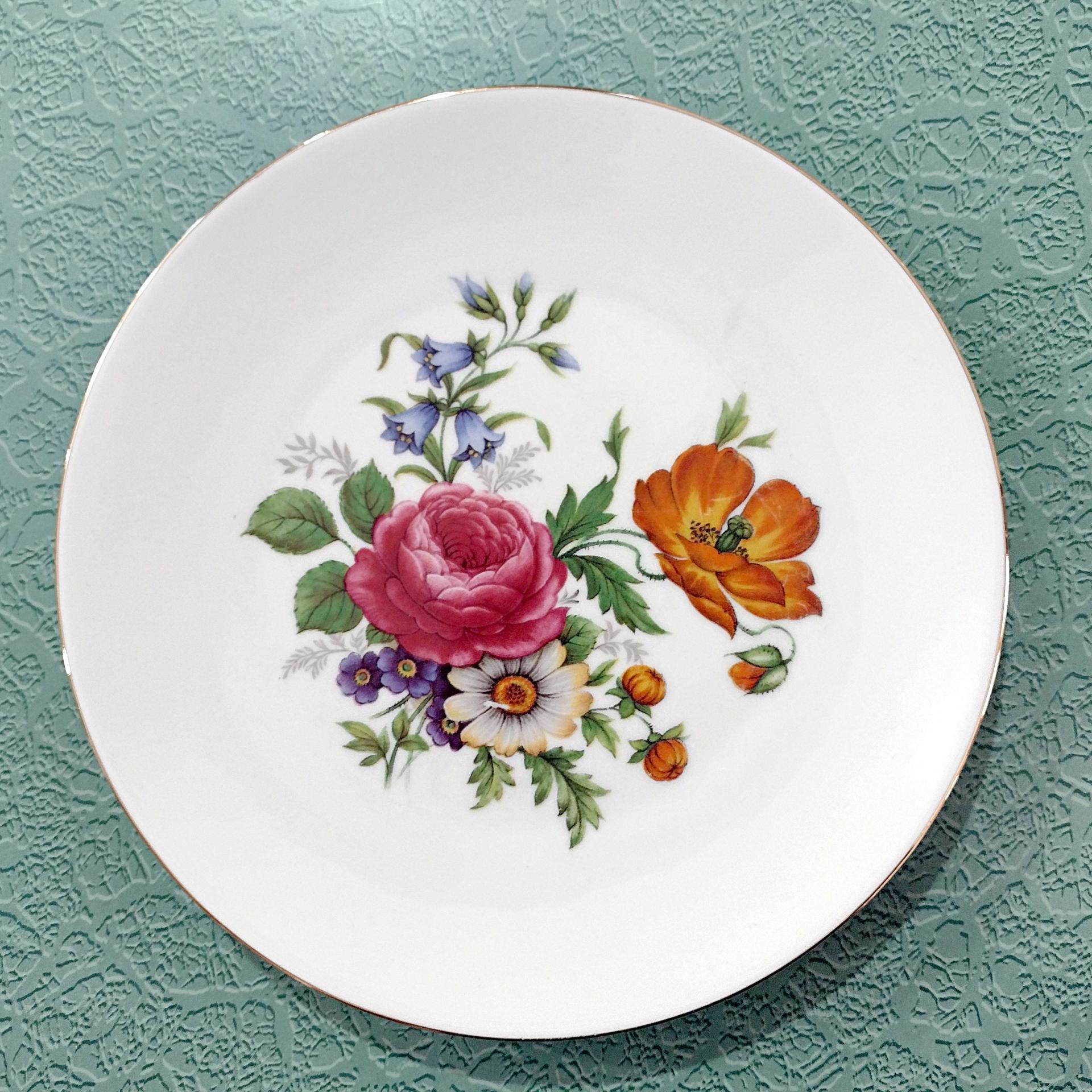 Vintage Bareuther Waldsassen Bavaria Germany Floral Dessert Salad Appetizer Plates, Set of 4, Bavarian Porcelain Flower Plates