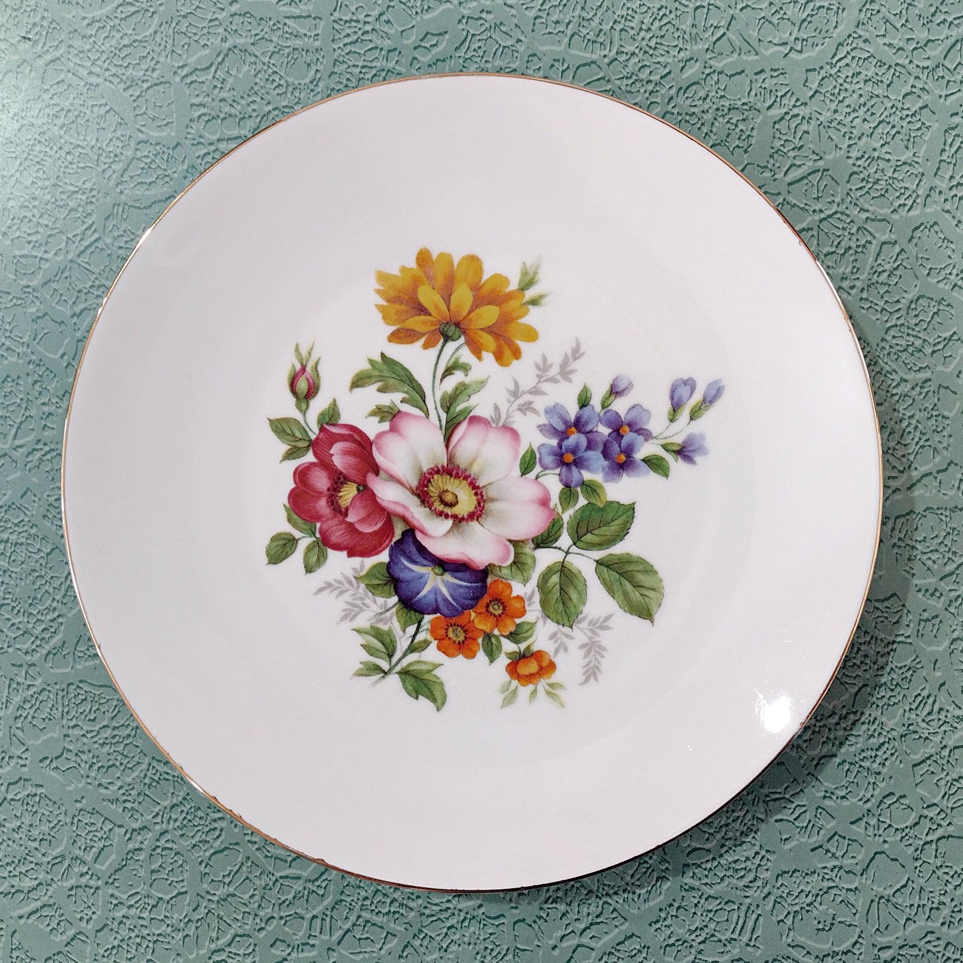Vintage Bareuther Waldsassen Bavaria Germany Floral Dessert Salad Appetizer Plates, Set of 4, Bavarian Porcelain Flower Plates