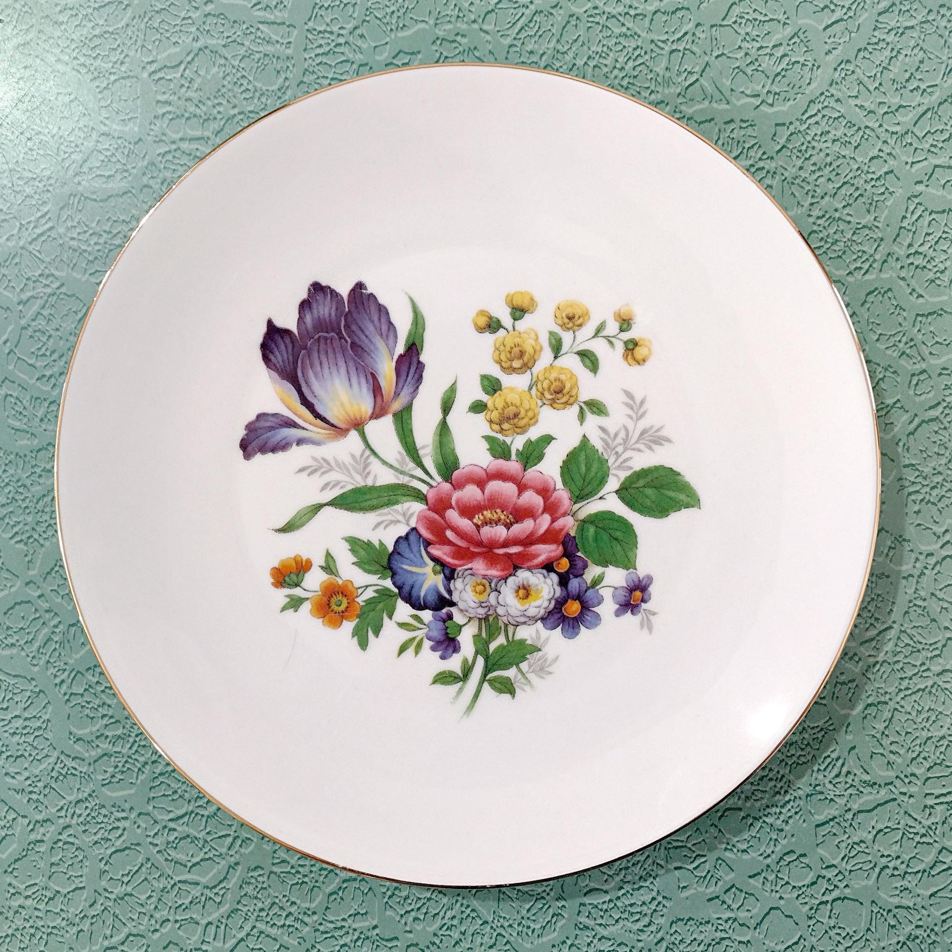 Vintage Bareuther Waldsassen Bavaria Germany Floral Dessert Salad Appetizer Plates, Set of 4, Bavarian Porcelain Flower Plates