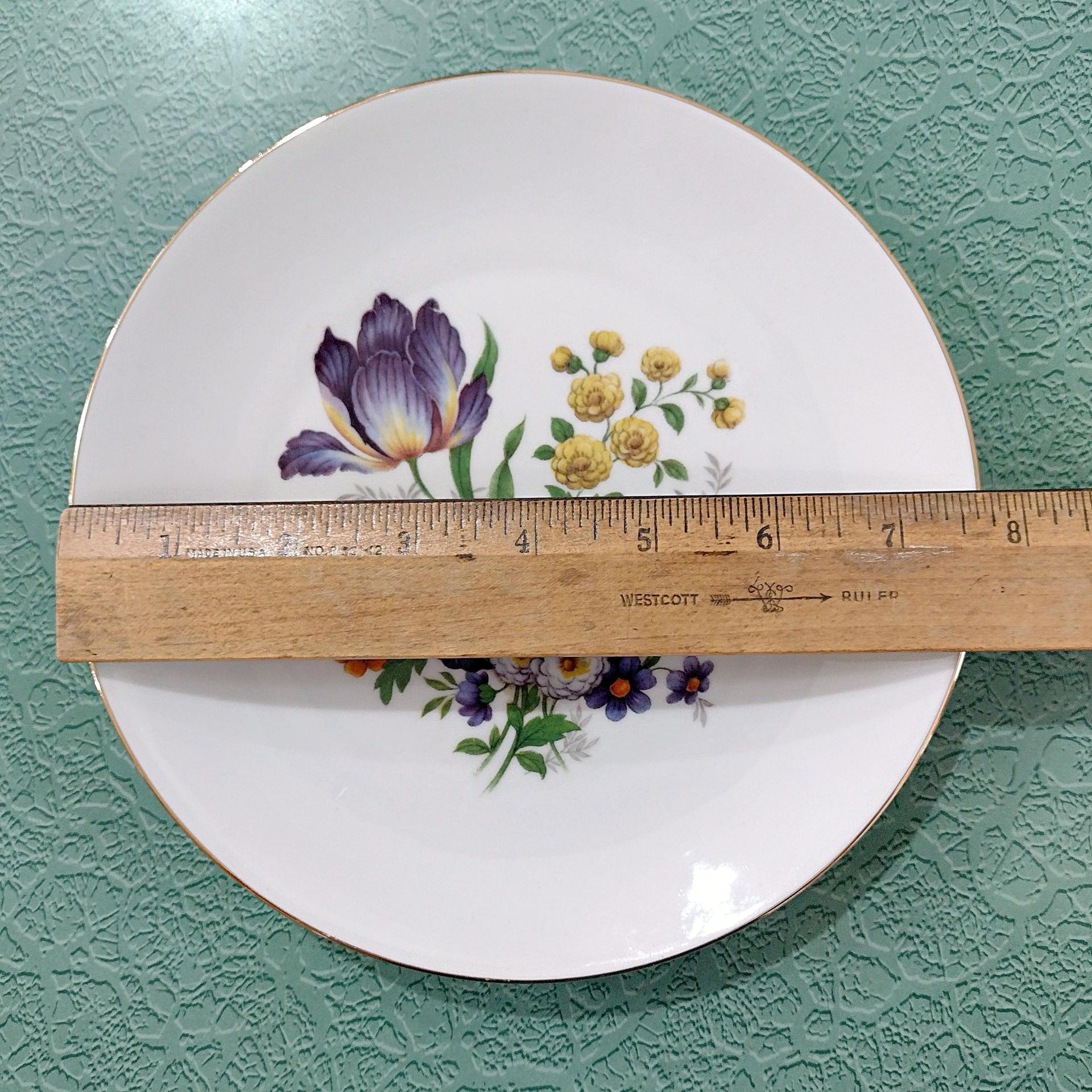 Vintage Bareuther Waldsassen Bavaria Germany Floral Dessert Salad Appetizer Plates, Set of 4, Bavarian Porcelain Flower Plates