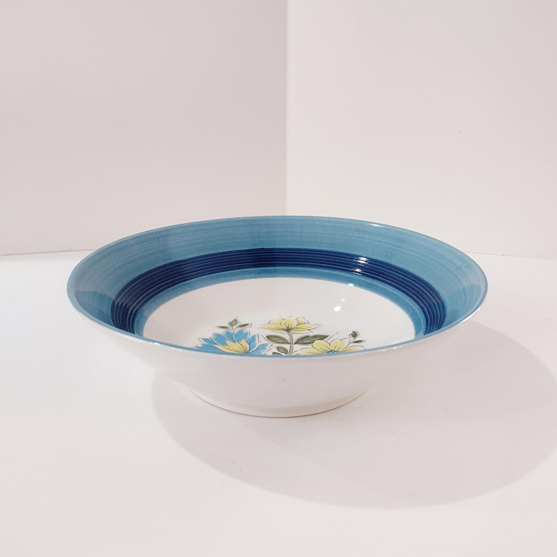 Vintage Blue and Yellow Floral Serving Bowl, Nasco Arcadia Bowl