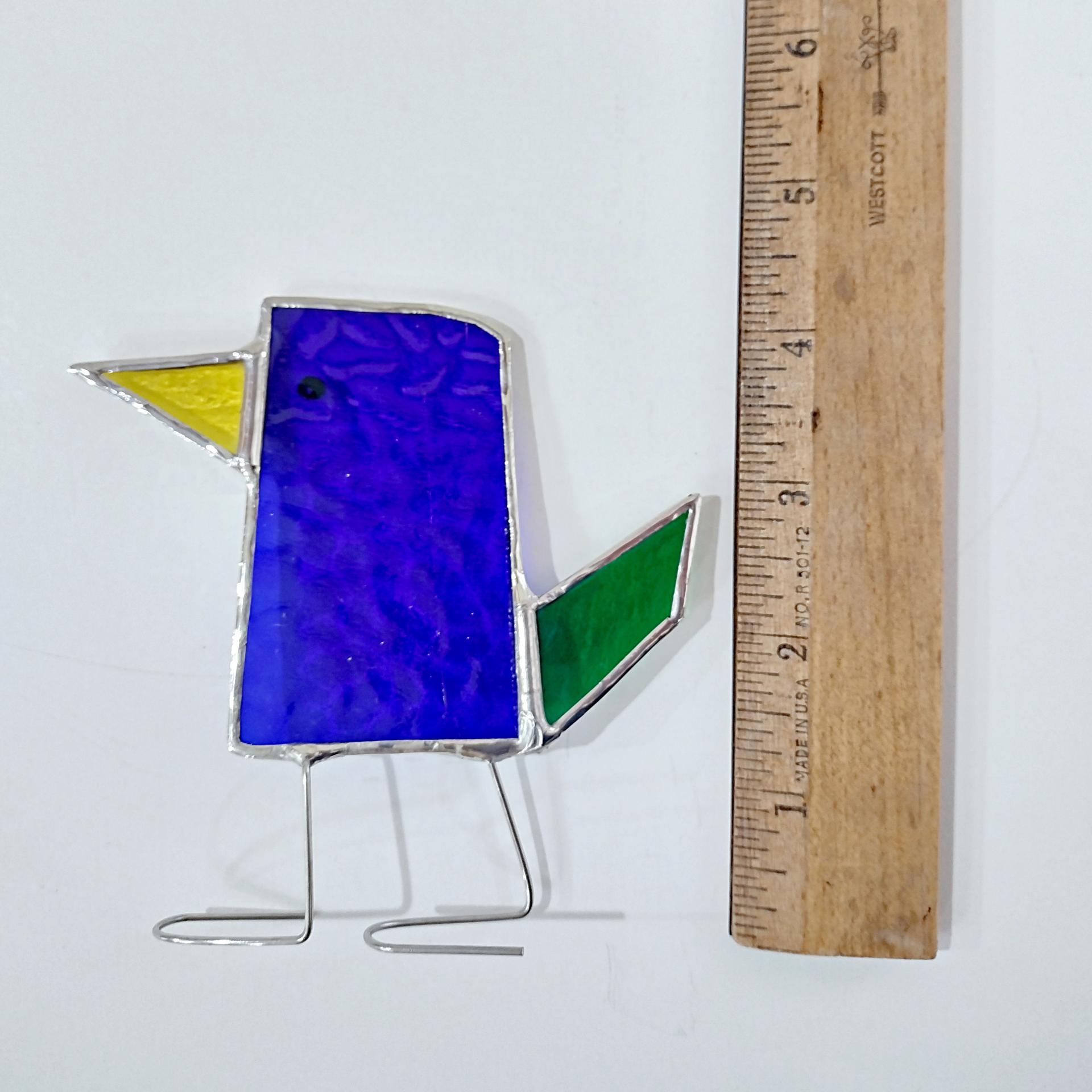 Stained Glass Standing Bird, Funky Turquoise Blue and Green Glass Bird Suncatcher, Bird Lover Gift, Windowsill Sitter