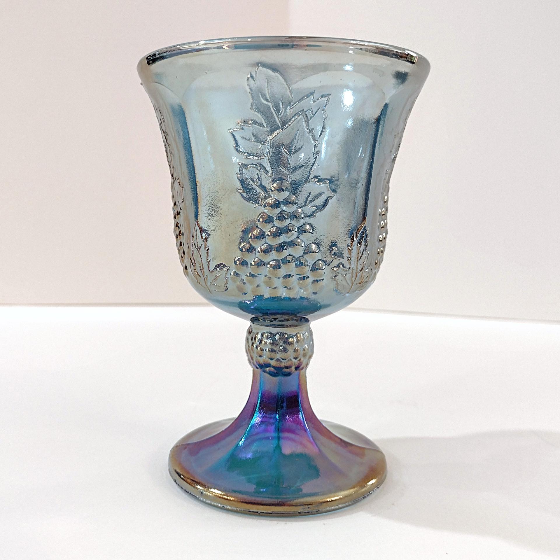 Vintage Indiana Glass Colony Harvest Blue Carnival Glass Wine Water Goblets, Set of 2