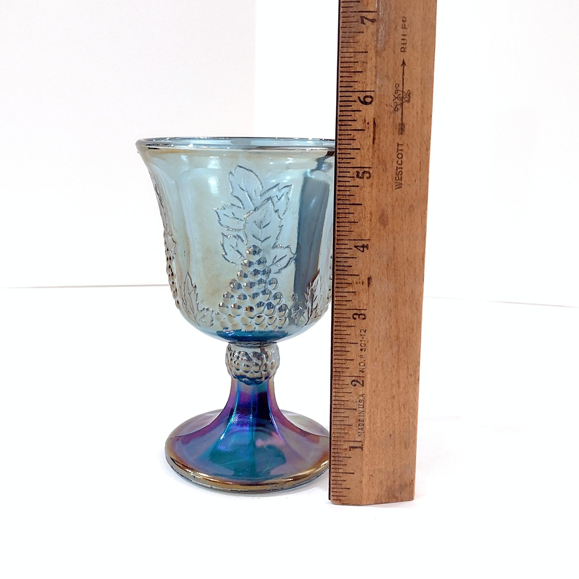 Vintage Indiana Glass Colony Harvest Blue Carnival Glass Wine Water Goblets, Set of 2