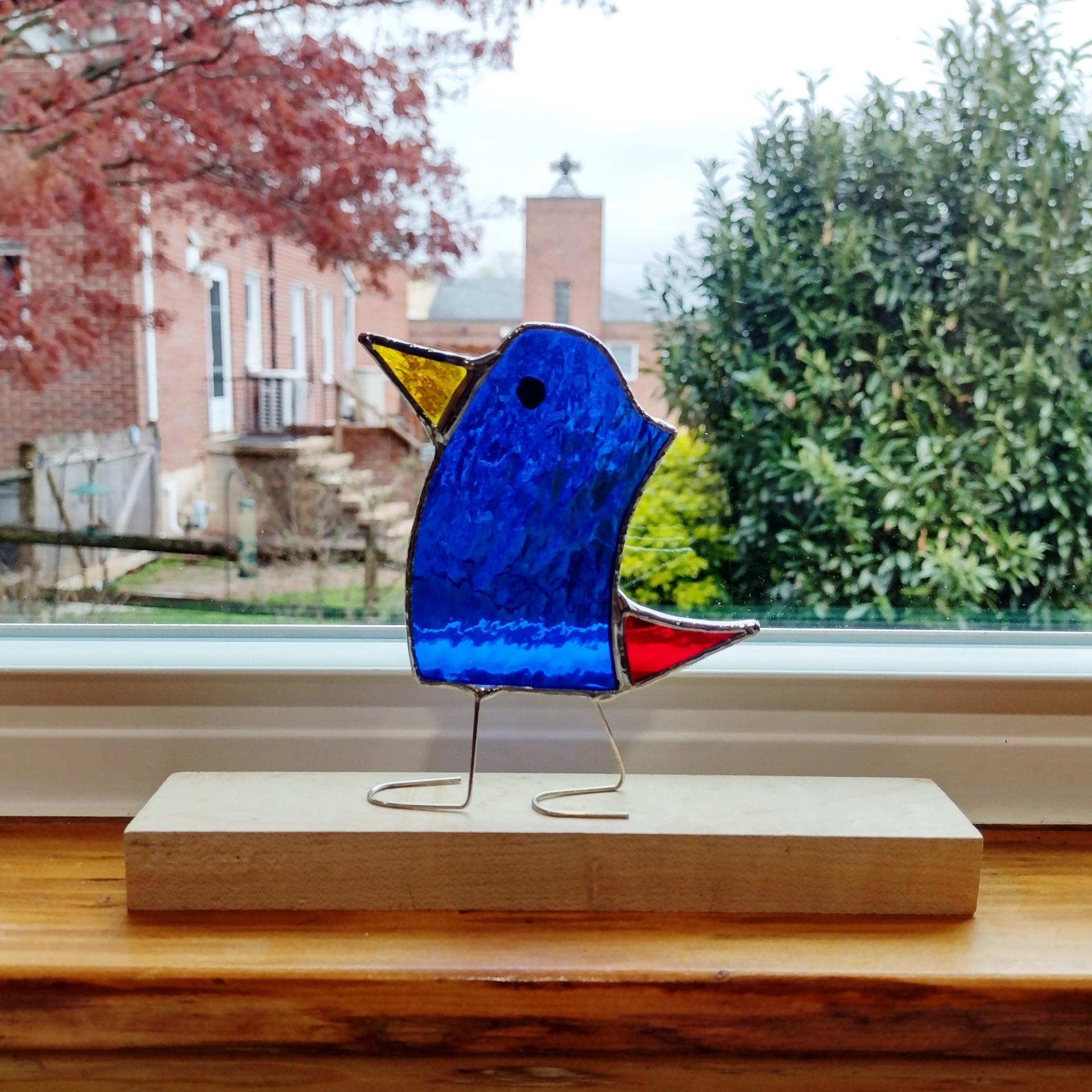 Stained Glass Standing Bird, Funky Glass Bird, Blue Bird Suncatcher