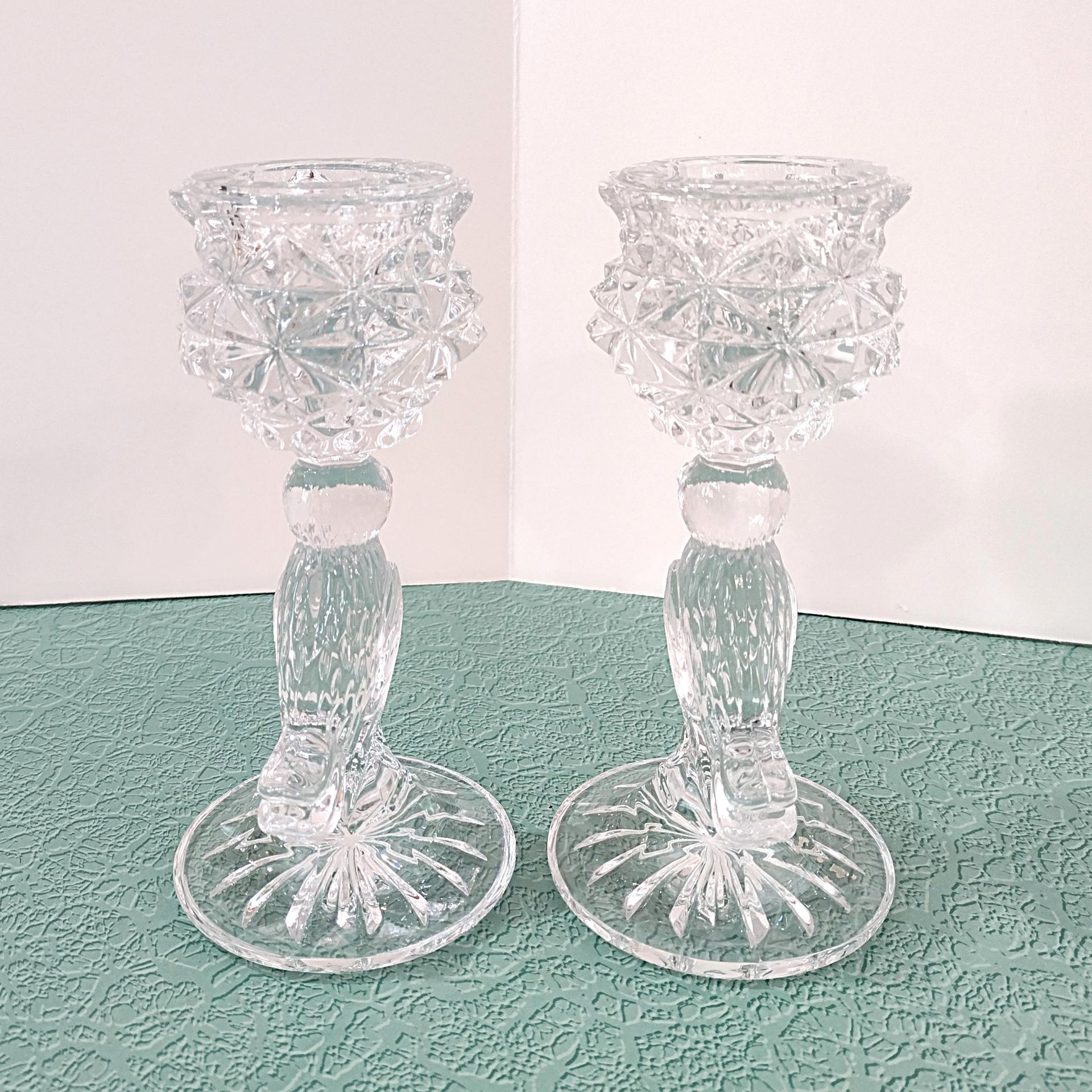 Vintage Crystal Hofbauer Byrdes Collection Taper Candle Holders with Figurative Bird Stems, Set of Two