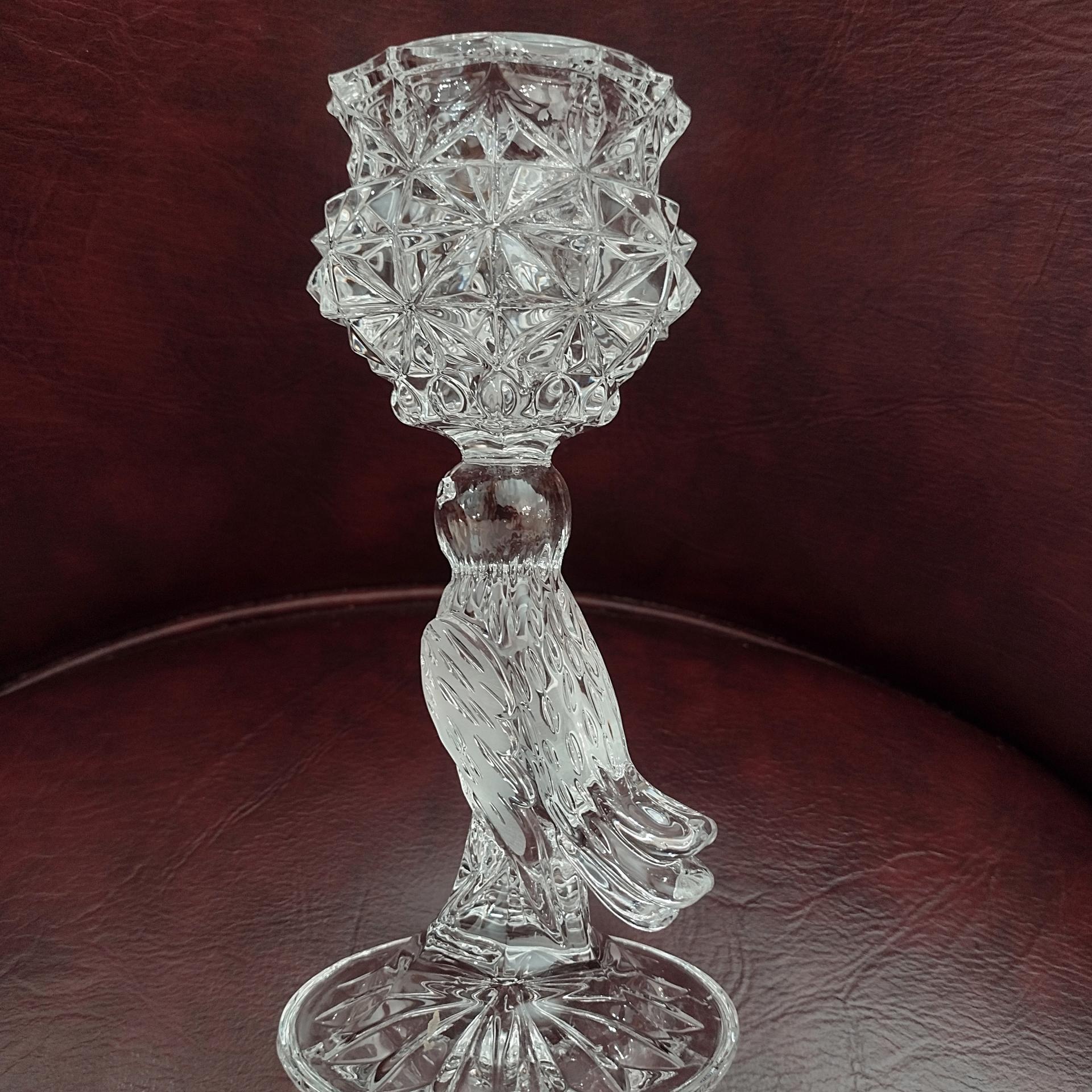 Vintage Crystal Hofbauer Byrdes Collection Taper Candle Holders with Figurative Bird Stems, Set of Two