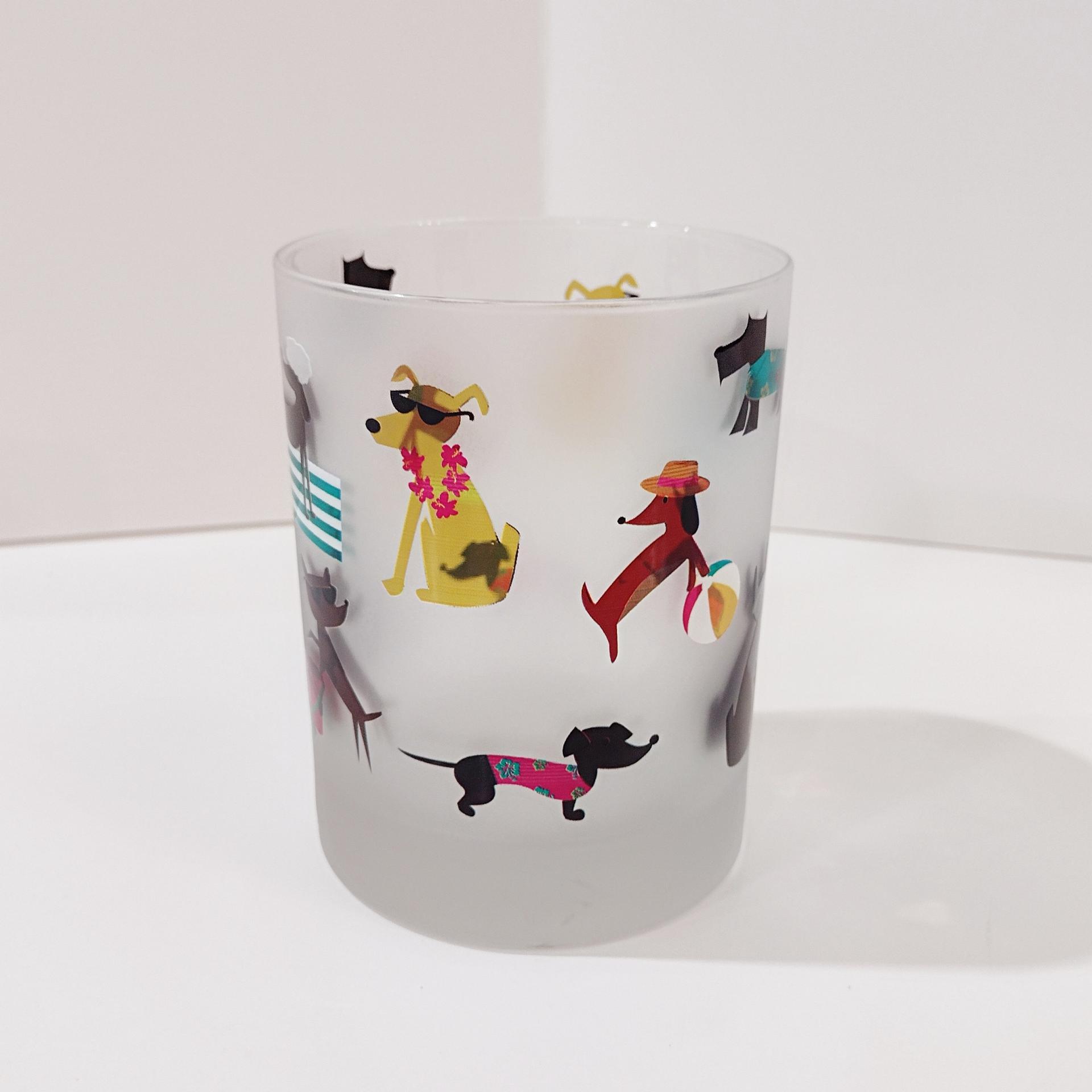 Culver Beach Dogs Frost Lowball Whiskey Rocks Old Fashioned Glass