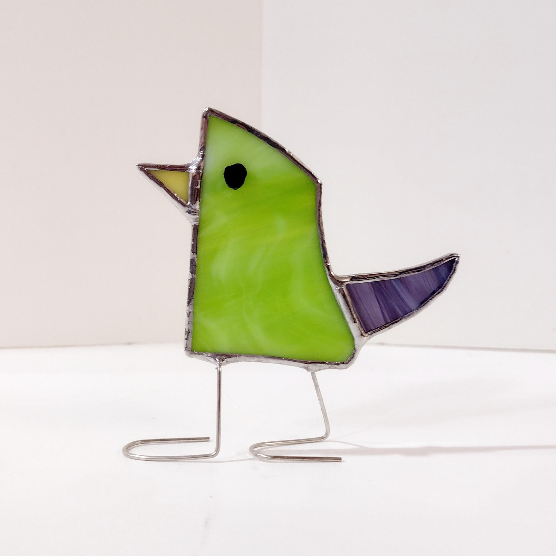 Stained Glass Standing Bird, Funky Glass Bird, Green Bird Suncatcher