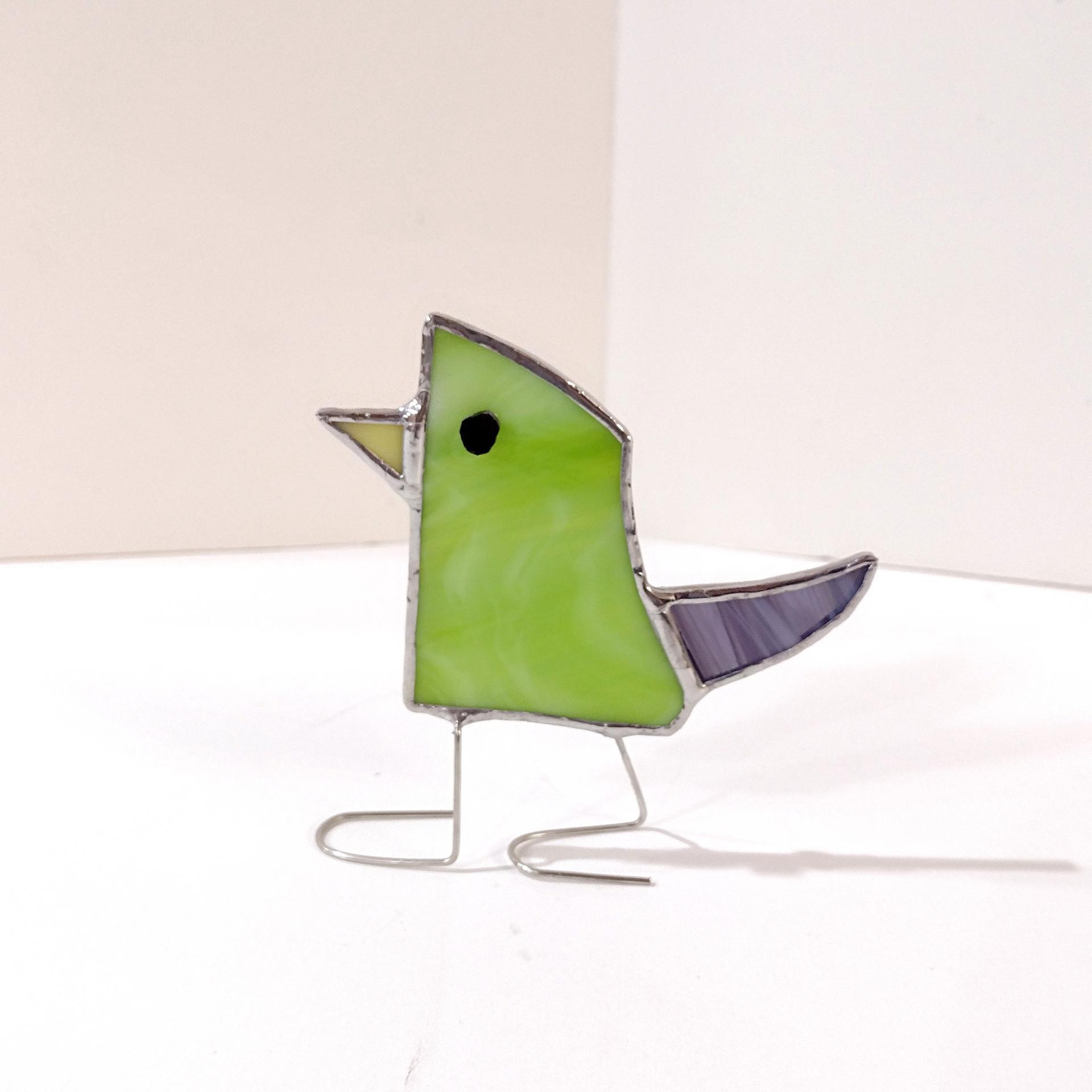 Stained Glass Standing Bird, Funky Glass Bird, Green Bird Suncatcher