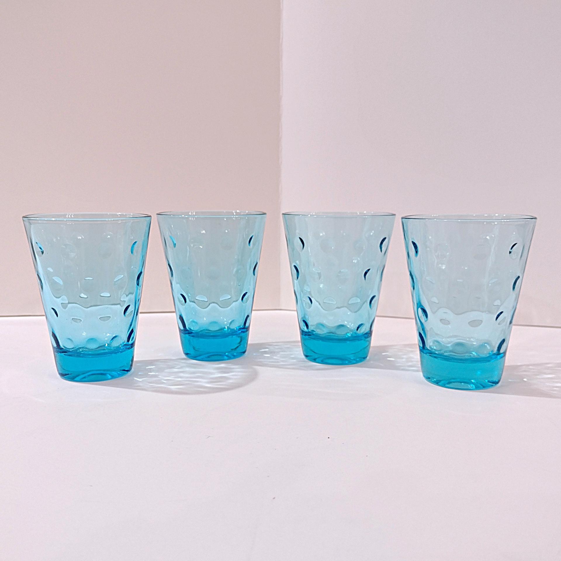 Vintage Hazel Atlas Blue Capri Dots Flat Juice Glasses, Set of 4