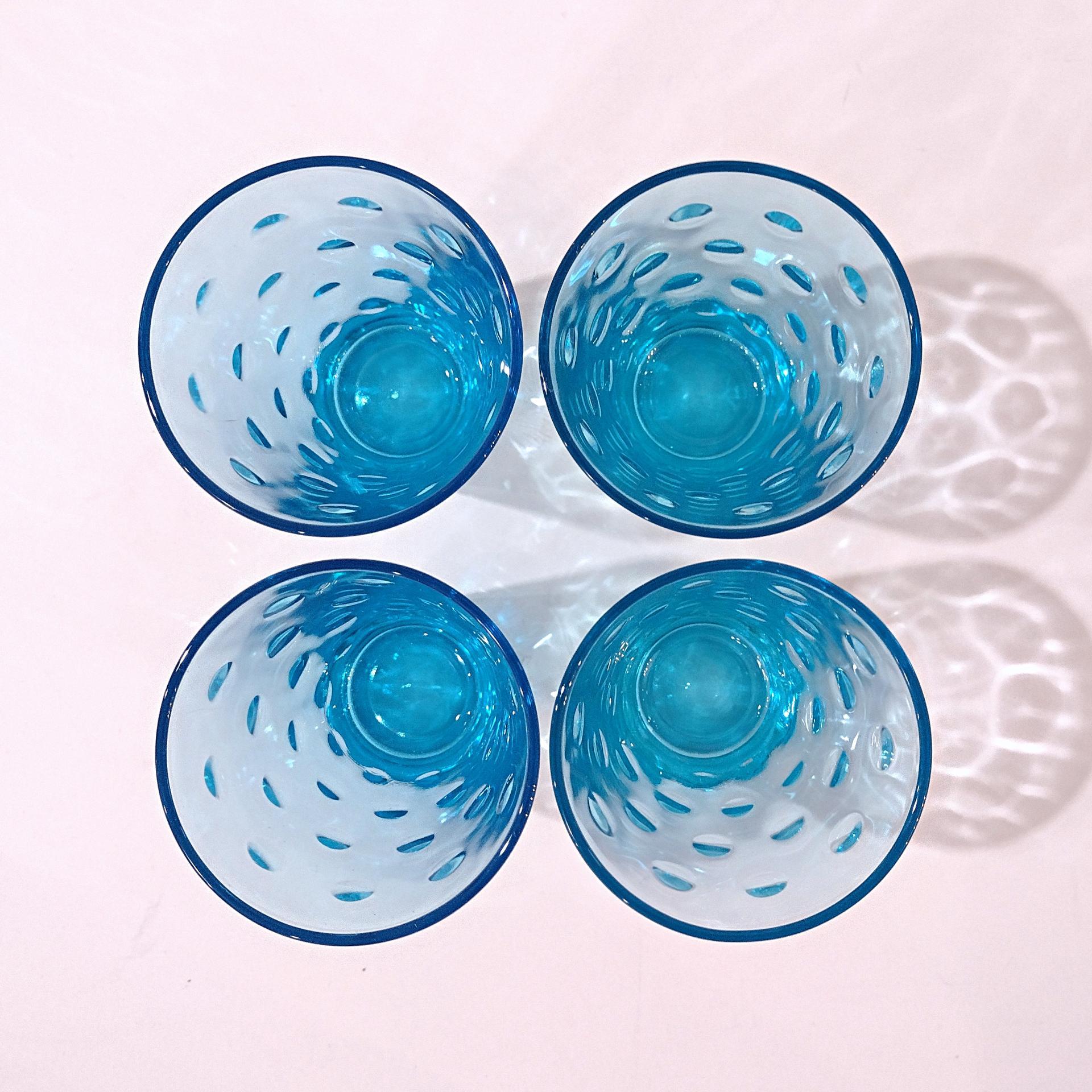 Vintage Hazel Atlas Blue Capri Dots Flat Juice Glasses, Set of 4