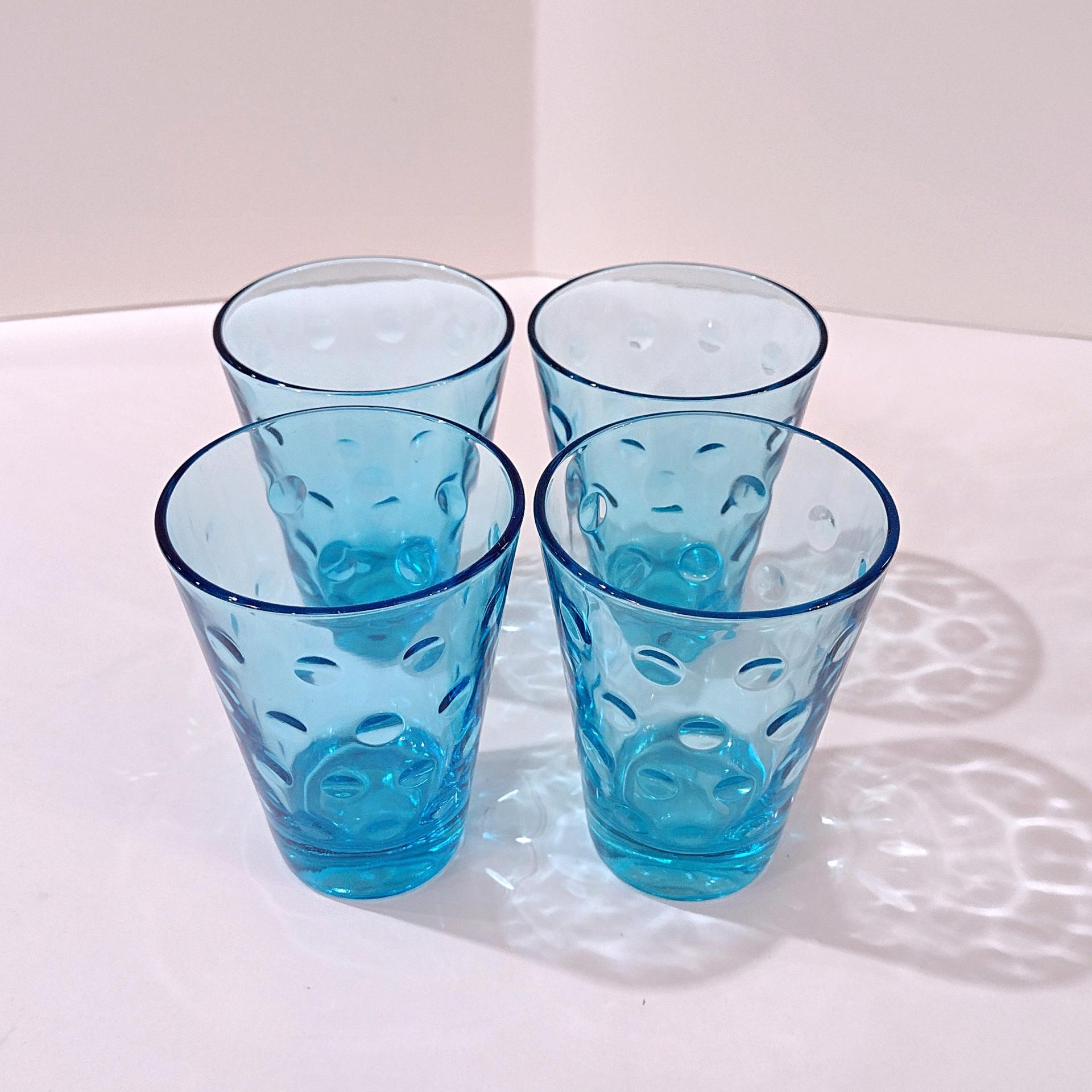 Vintage Hazel Atlas Blue Capri Dots Flat Juice Glasses, Set of 4